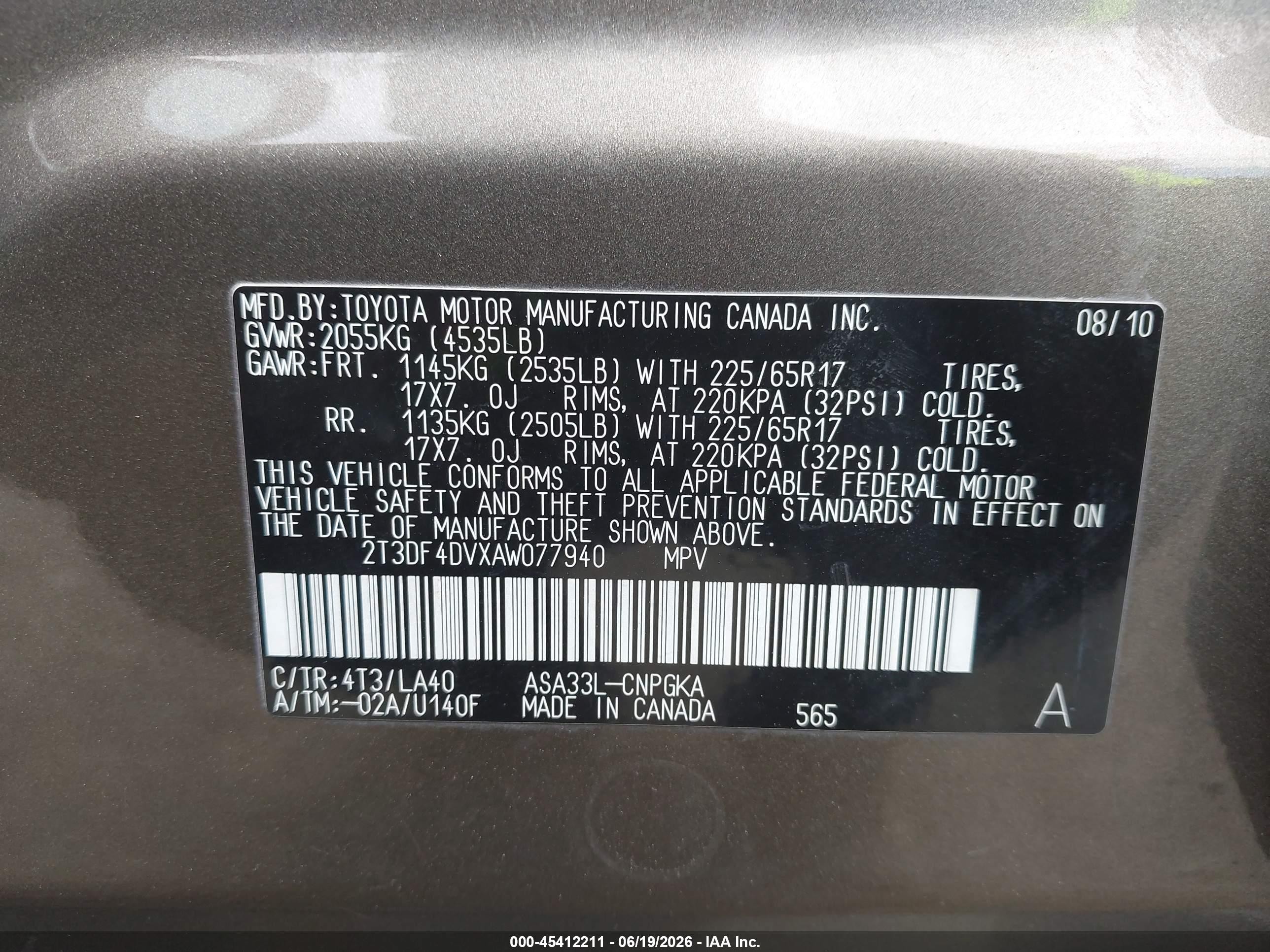 2010 Toyota Rav4 Limited Dark Brown vin: 2T3DF4DVXAW077940