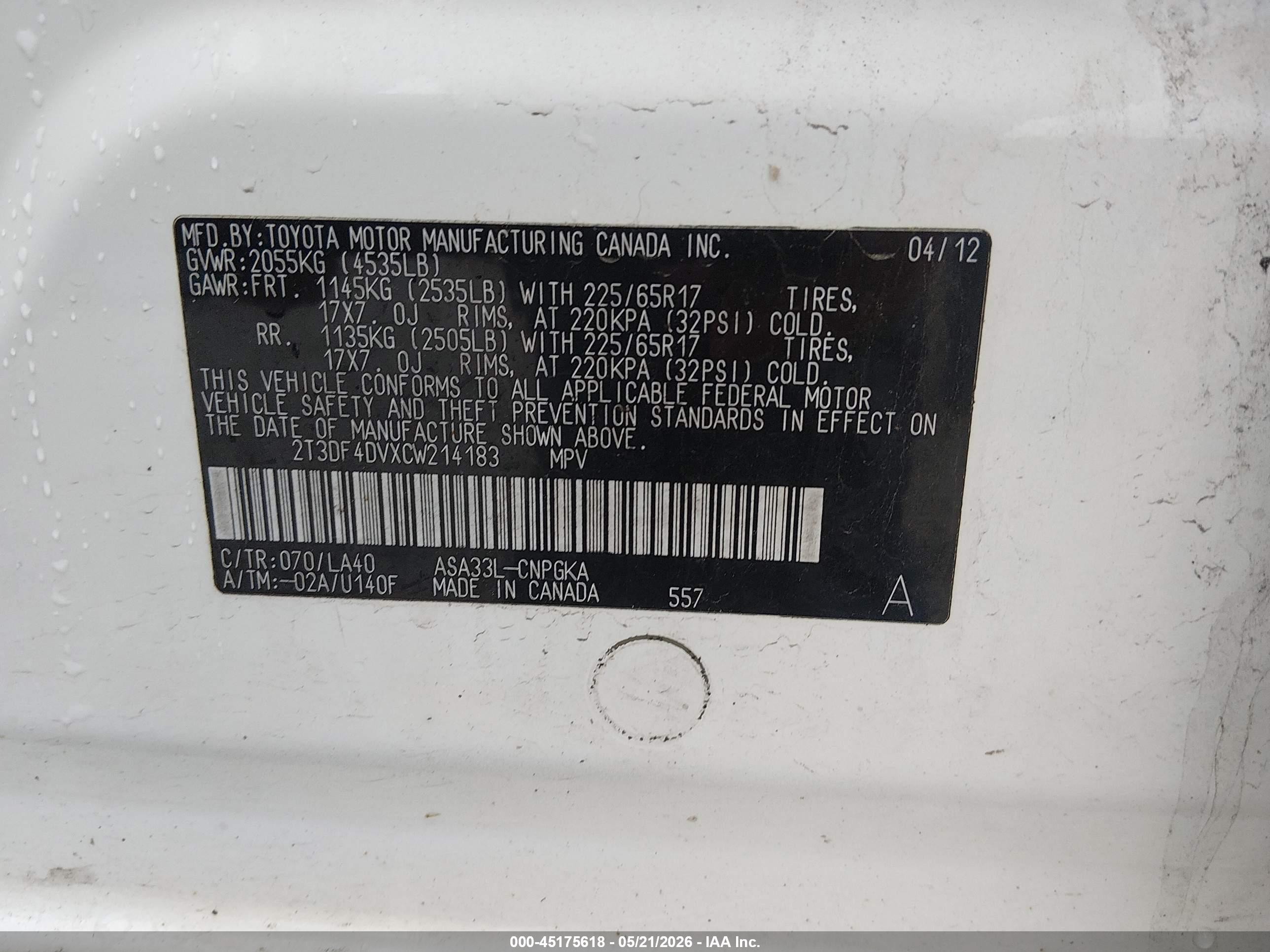 2012 Toyota Rav4 Limited White vin: 2T3DF4DVXCW214183