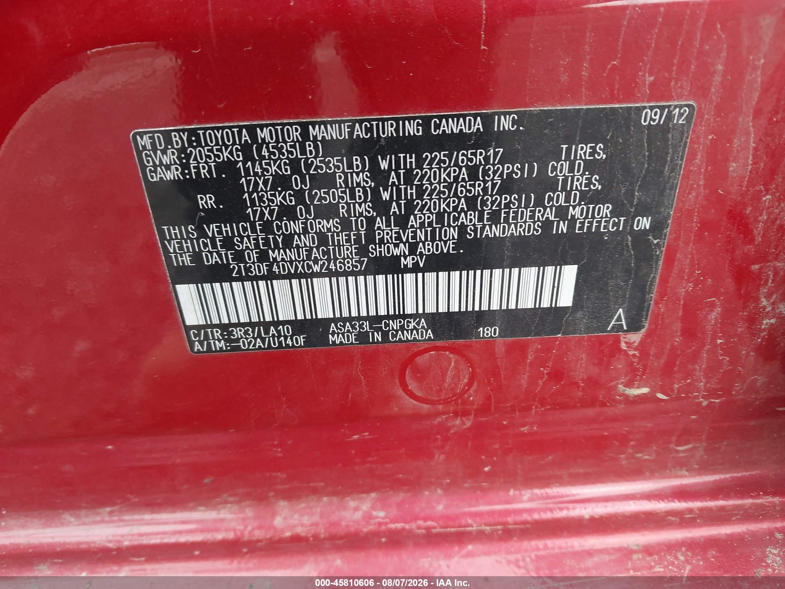 2012 Toyota Rav4 Limited Red vin: 2T3DF4DVXCW246857