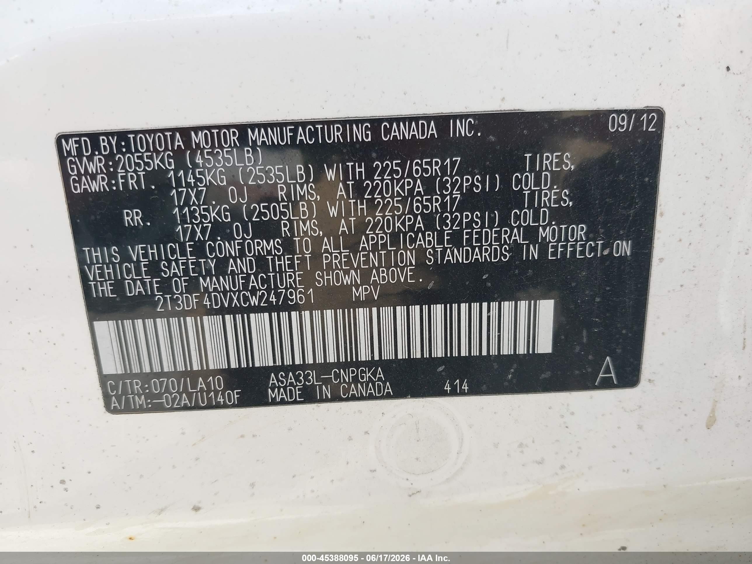 2012 Toyota Rav4 Limited Белый vin: 2T3DF4DVXCW247961