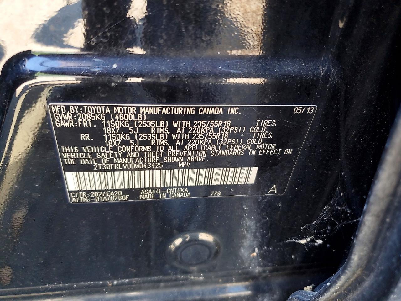 2013 Toyota Rav4 Limited Black vin: 2T3DFREV0DW043425