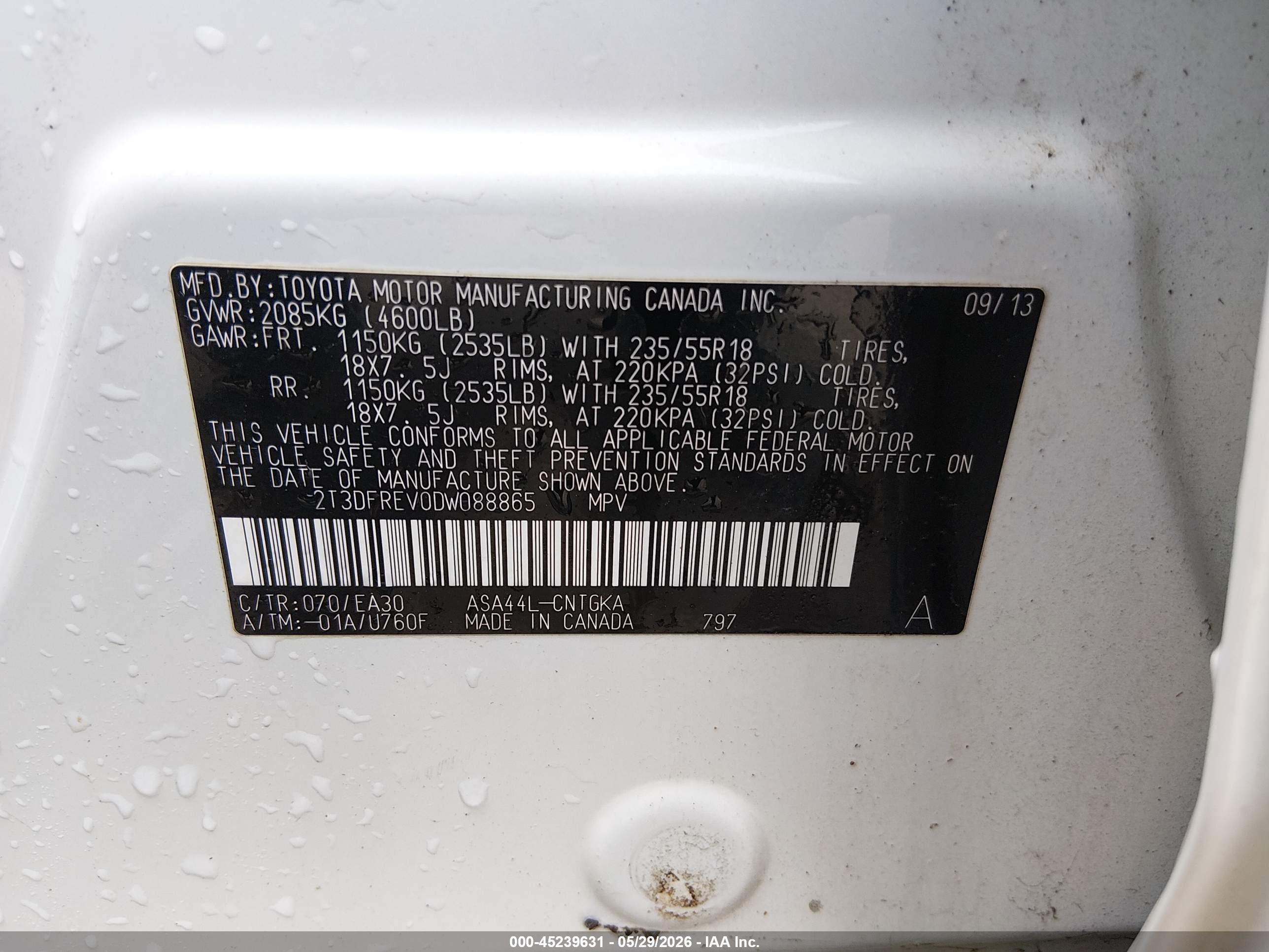 2013 Toyota Rav4 Limited White vin: 2T3DFREV0DW088865