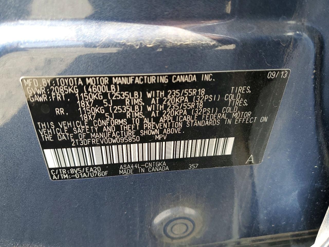 2013 Toyota Rav4 Limited Blue vin: 2T3DFREV0DW095850