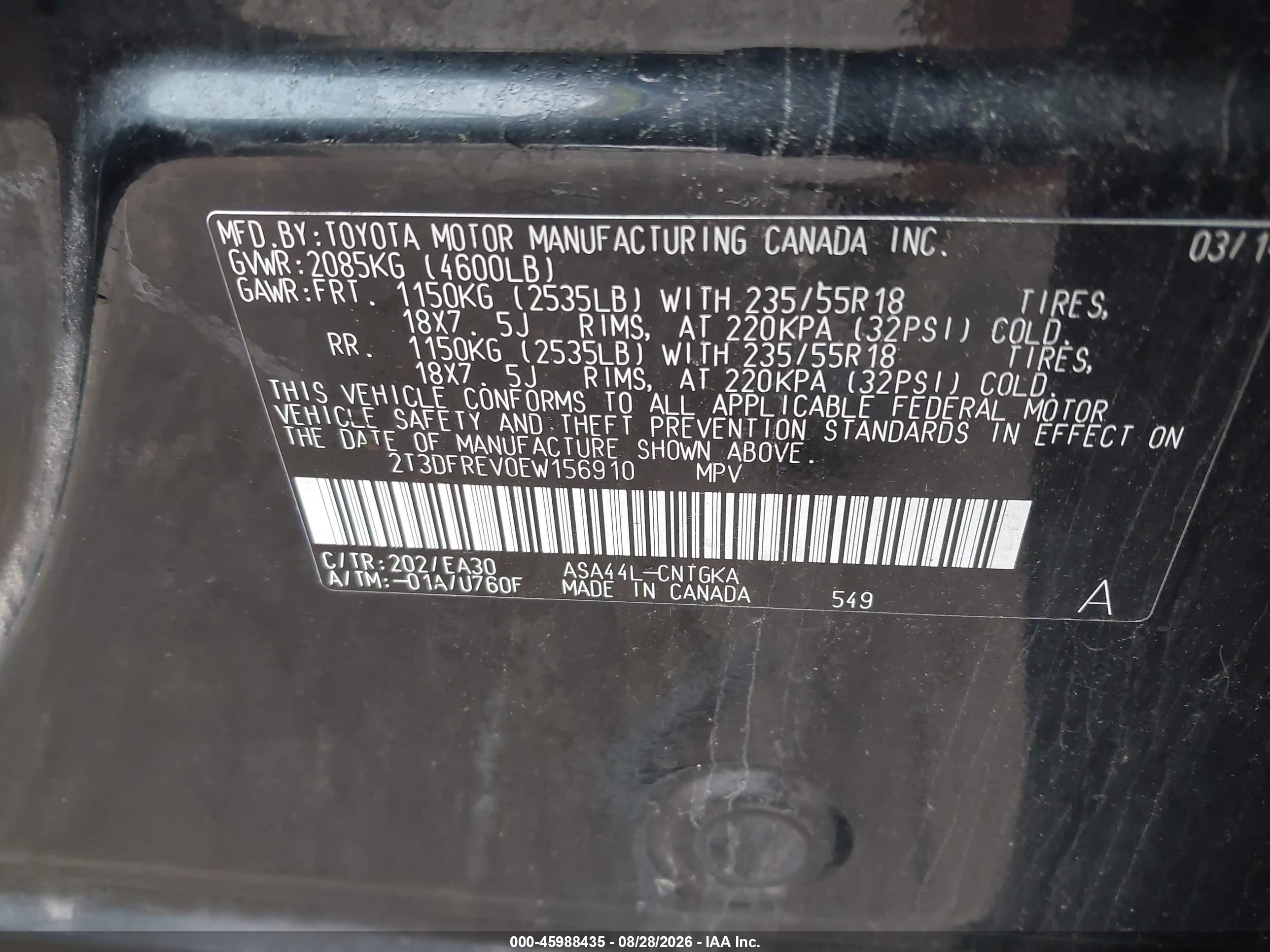 2014 Toyota Rav4 Limited Black vin: 2T3DFREV0EW156910