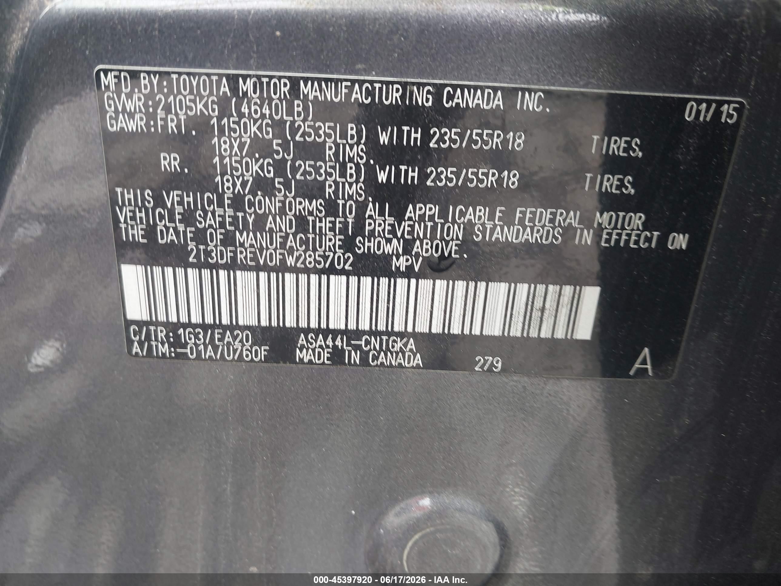 2015 Toyota Rav4 Limited Gray vin: 2T3DFREV0FW285702