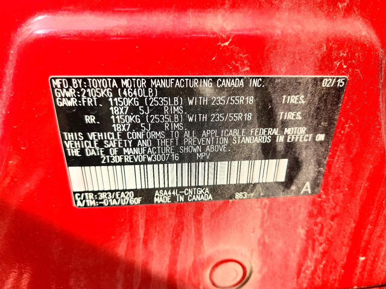 2015 Toyota Rav4 Limited Red vin: 2T3DFREV0FW300716