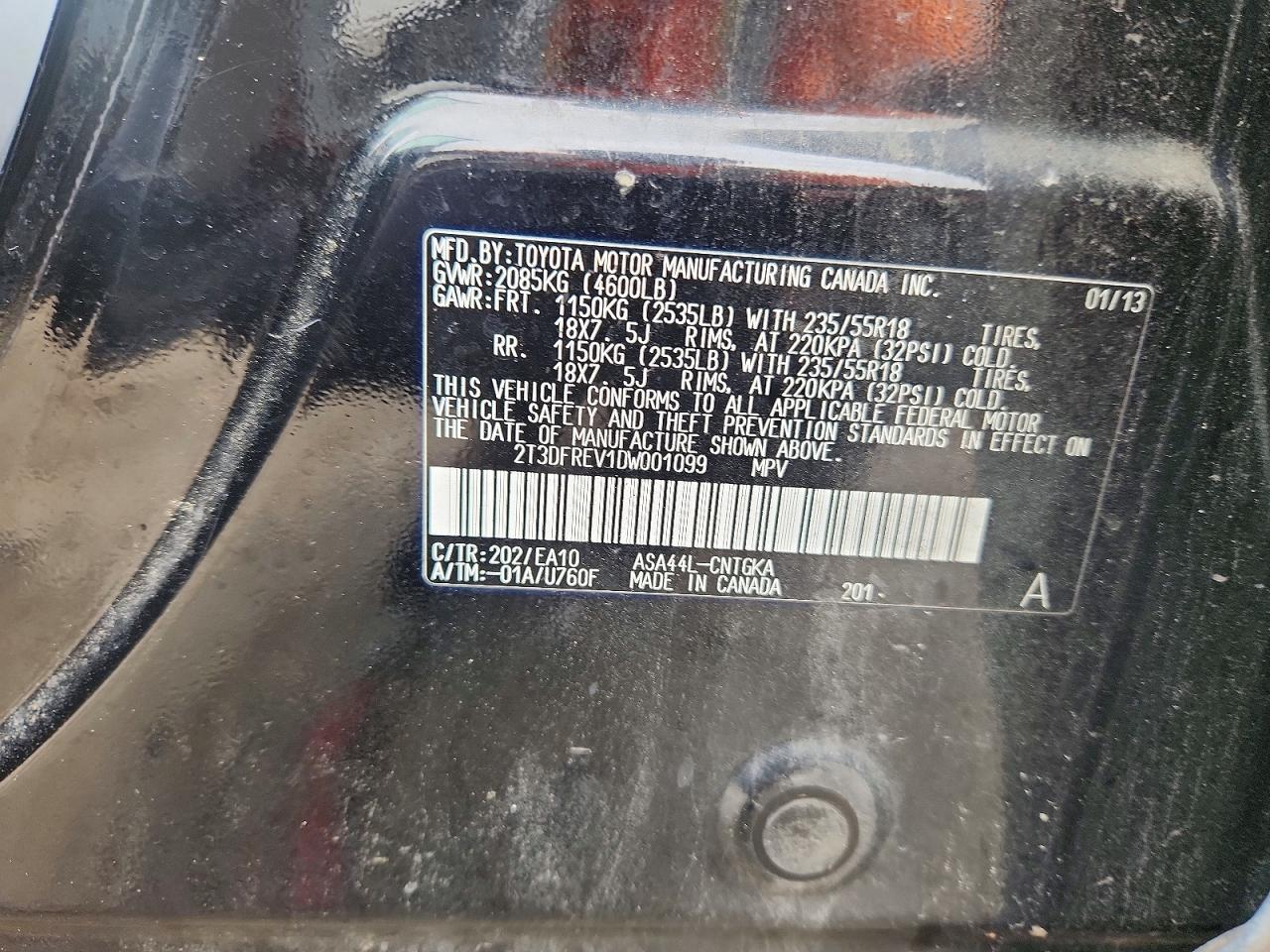 2013 Toyota Rav4 Limited Black vin: 2T3DFREV1DW001099