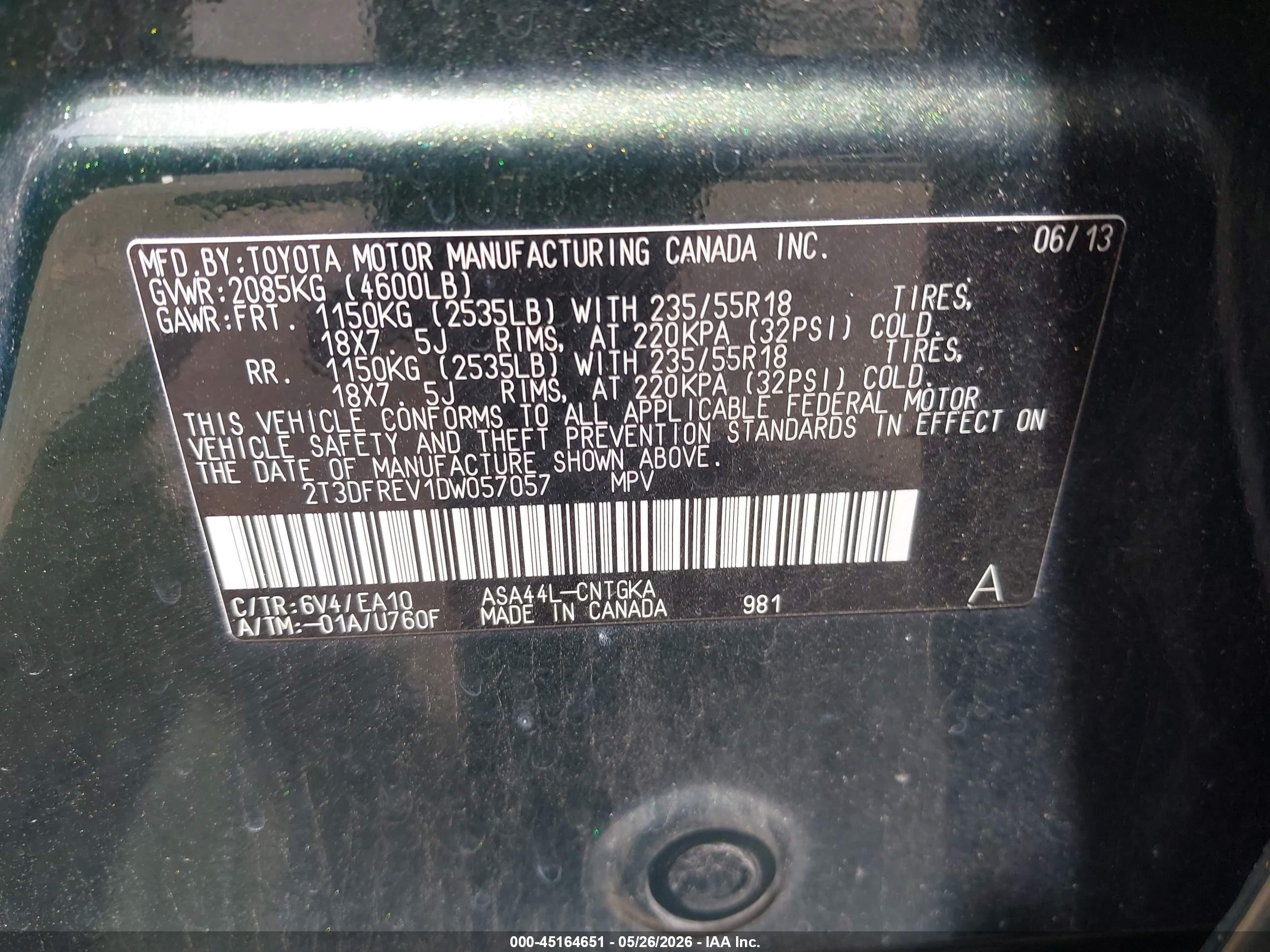 2013 Toyota Rav4 Limited Green vin: 2T3DFREV1DW057057