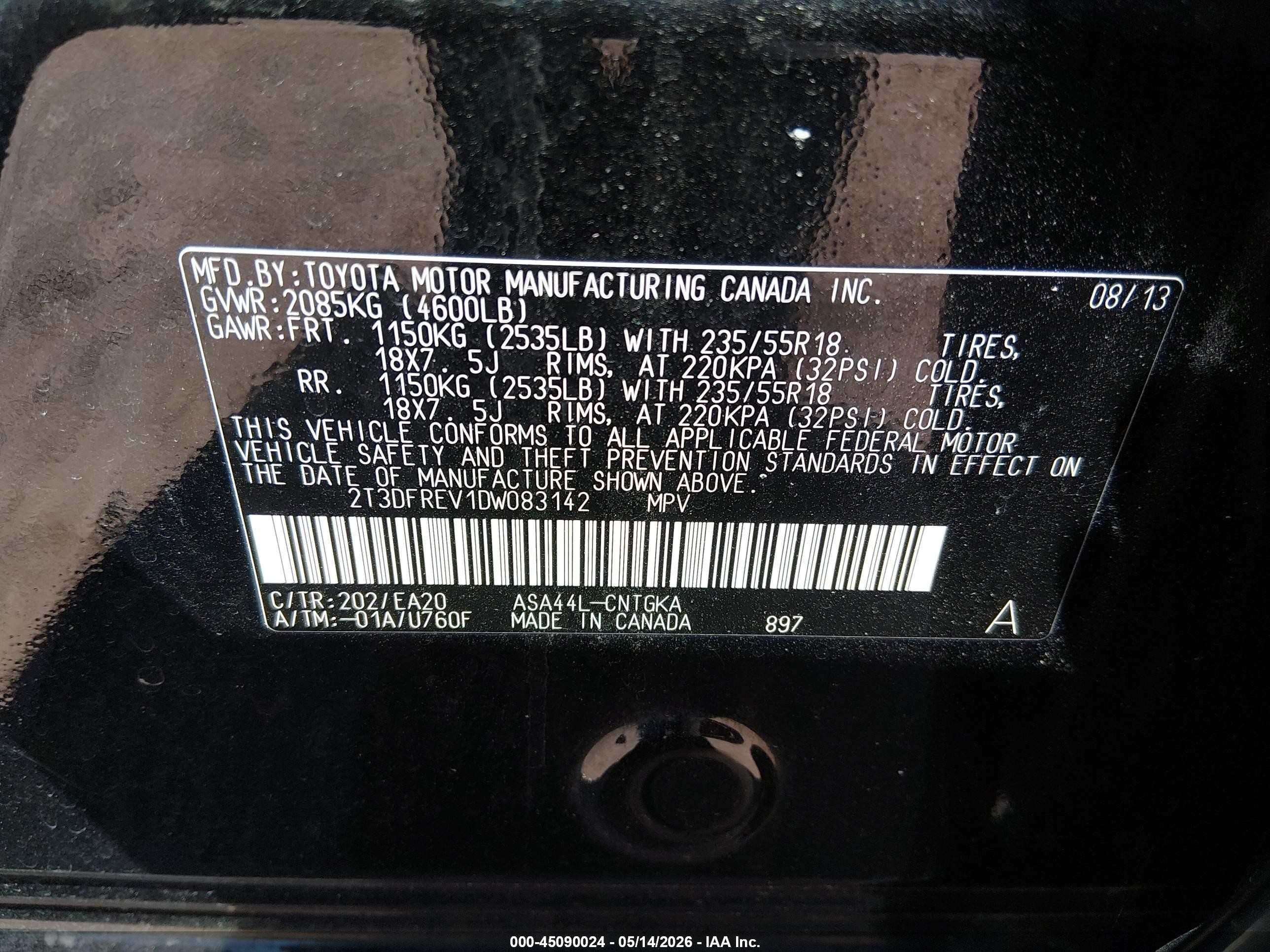 2013 Toyota Rav4 Limited Black vin: 2T3DFREV1DW083142