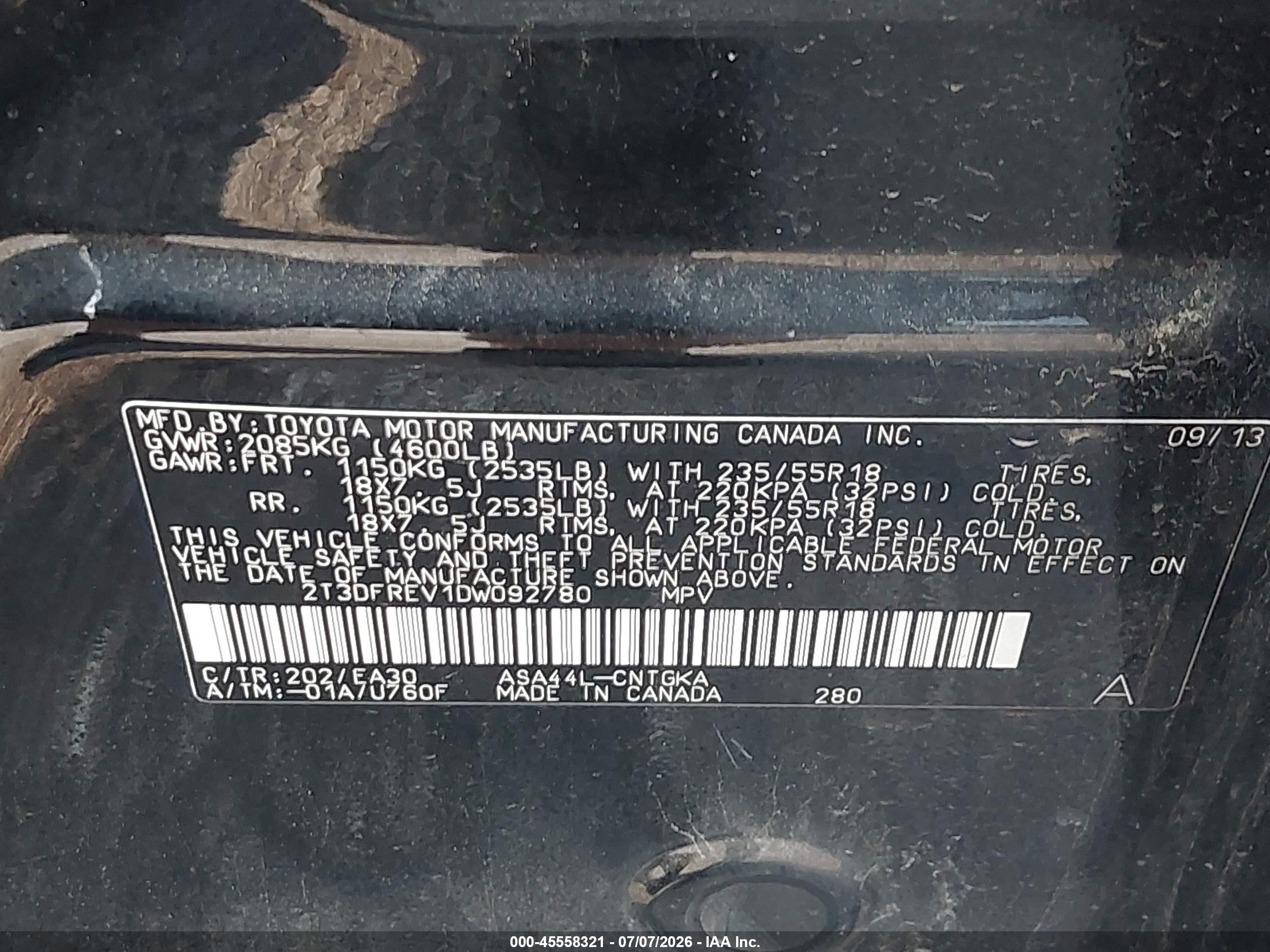 2013 Toyota Rav4 Limited Black vin: 2T3DFREV1DW092780