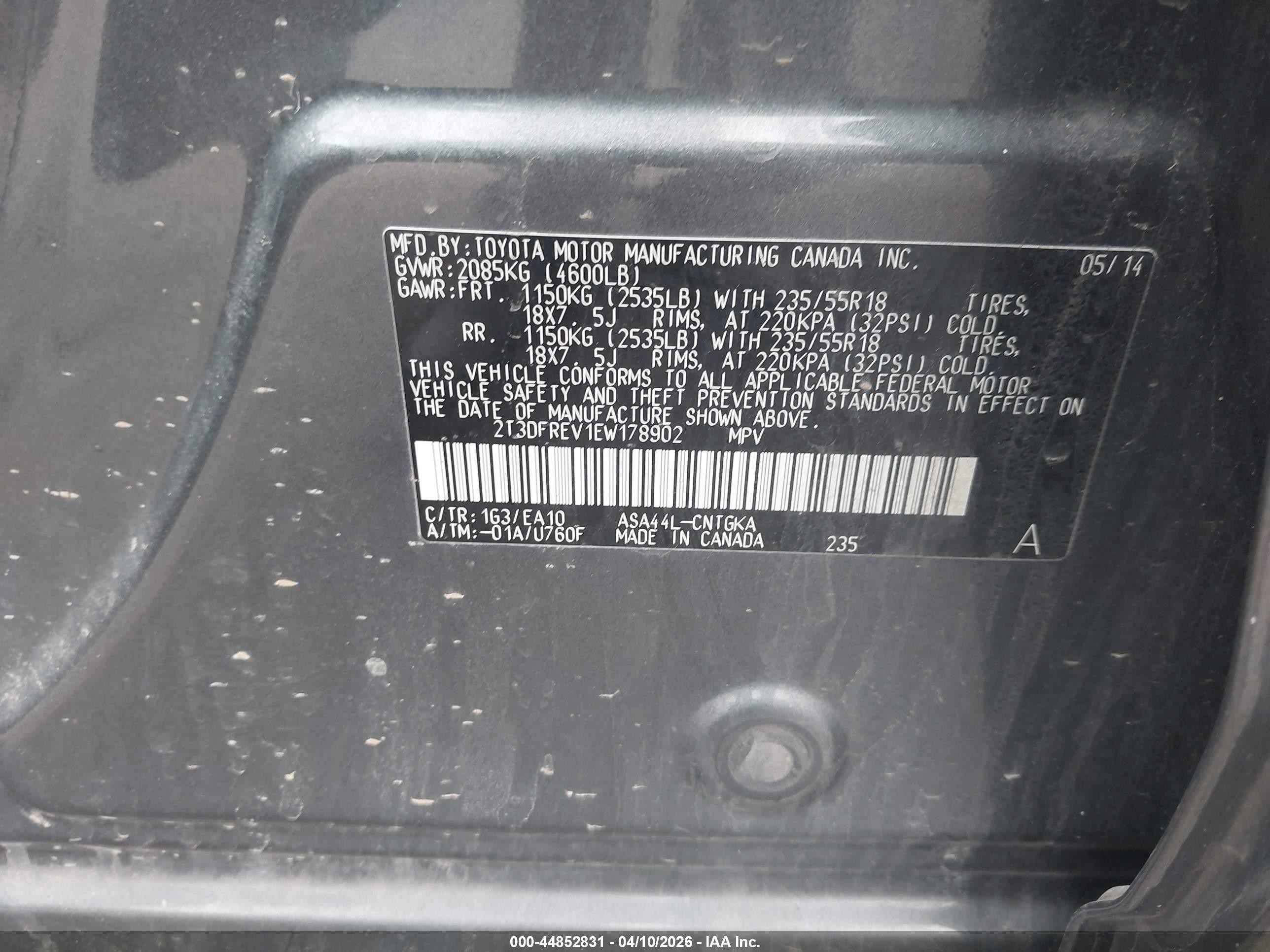 2014 Toyota Rav4 Limited Gray vin: 2T3DFREV1EW178902