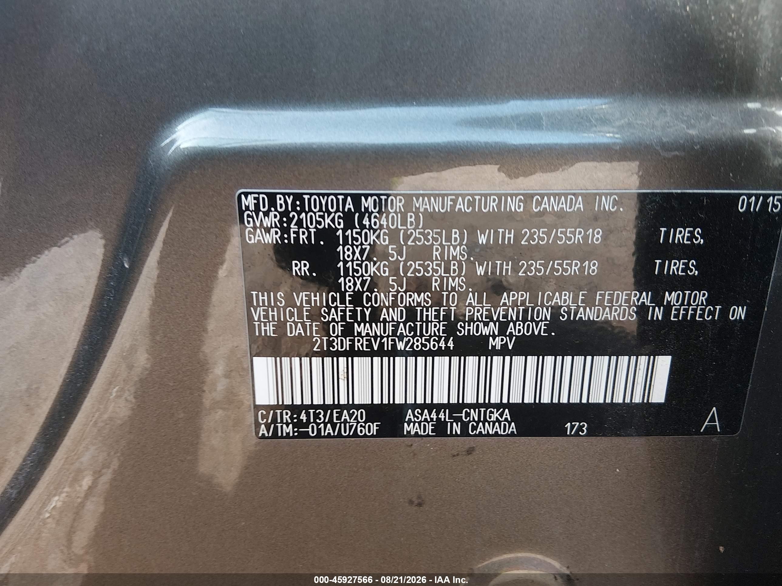 2015 Toyota Rav4 Limited Серый vin: 2T3DFREV1FW285644