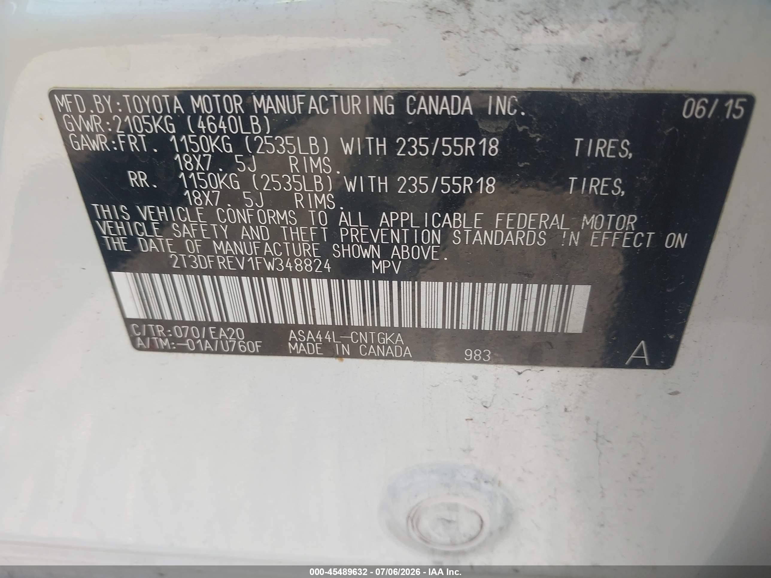 2015 Toyota Rav4 Limited White vin: 2T3DFREV1FW348824