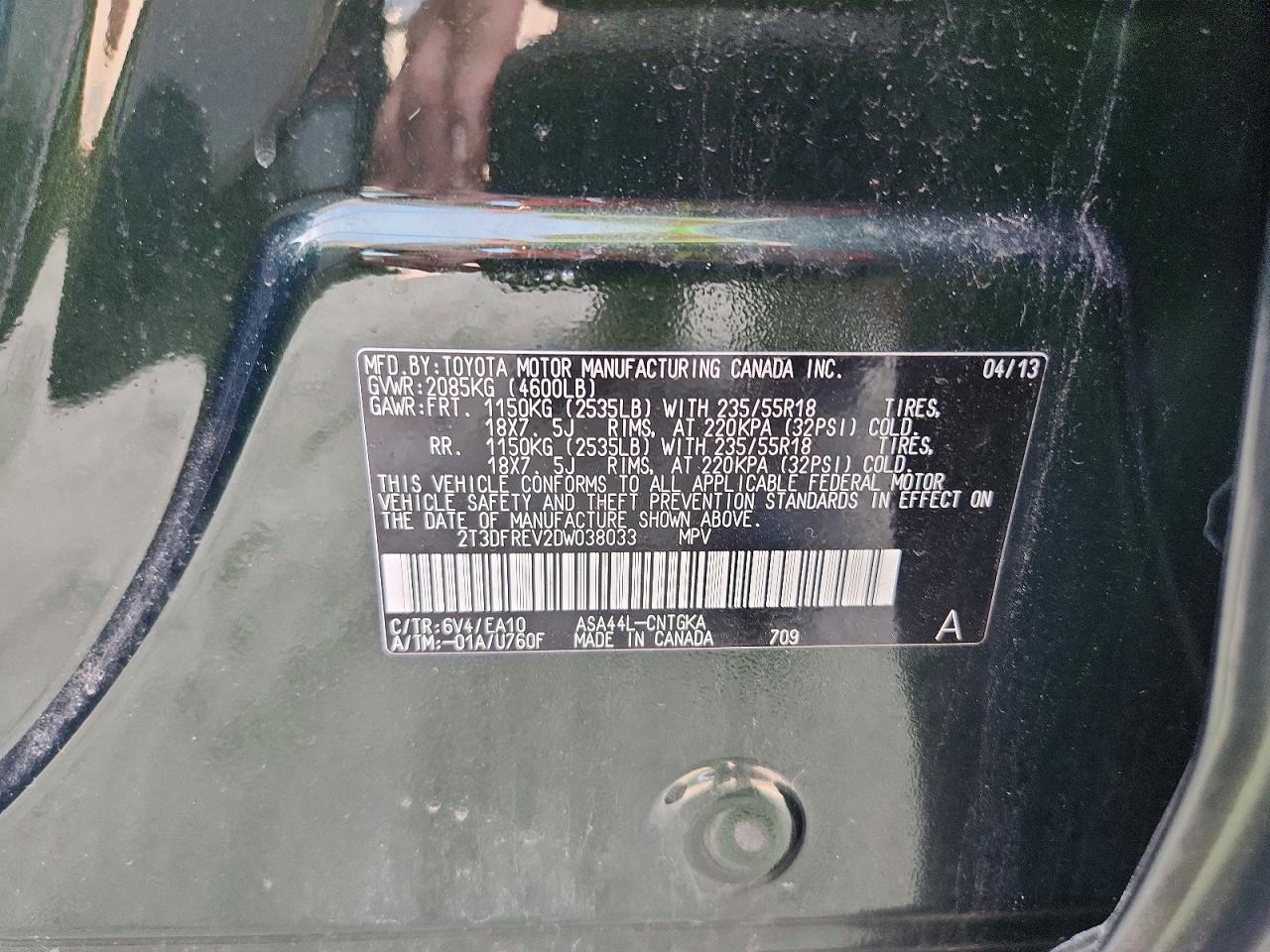 2013 Toyota Rav4 Limited Green vin: 2T3DFREV2DW038033