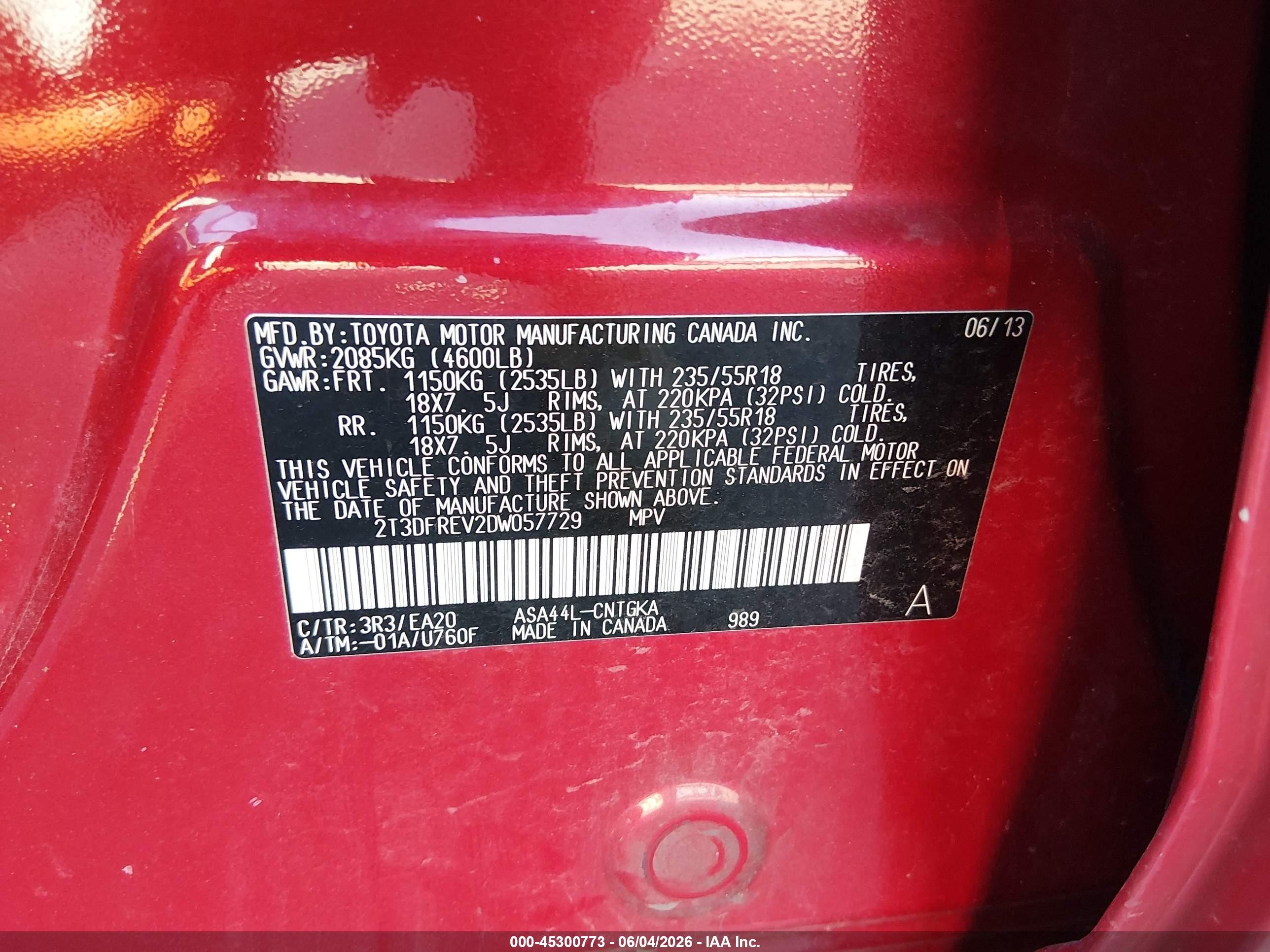 2013 Toyota Rav4 Limited Burgundy vin: 2T3DFREV2DW057729