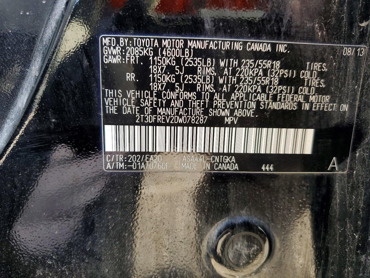 2013 Toyota Rav4 Limited Black vin: 2T3DFREV2DW078287