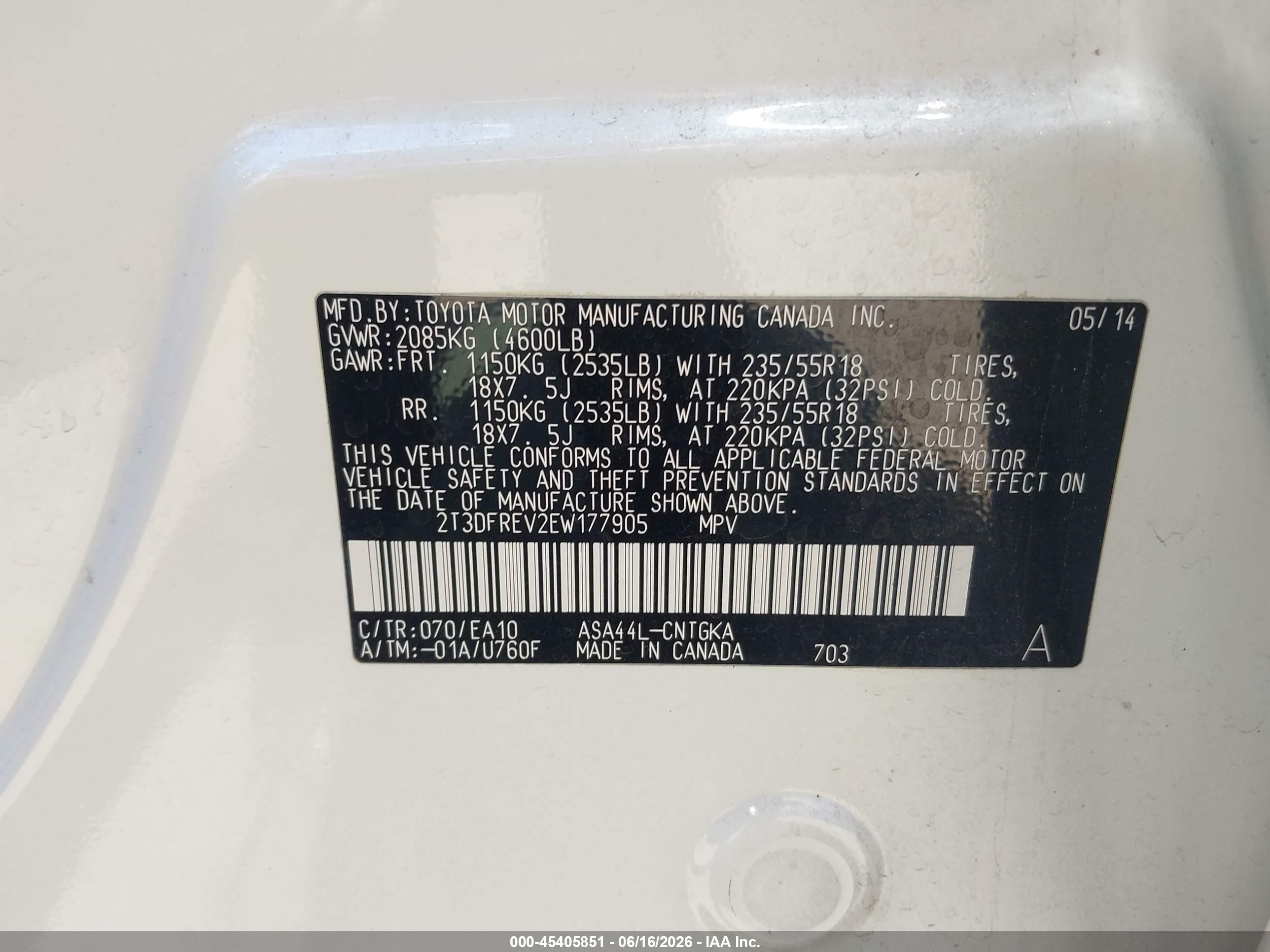 2014 Toyota Rav4 Limited White vin: 2T3DFREV2EW177905
