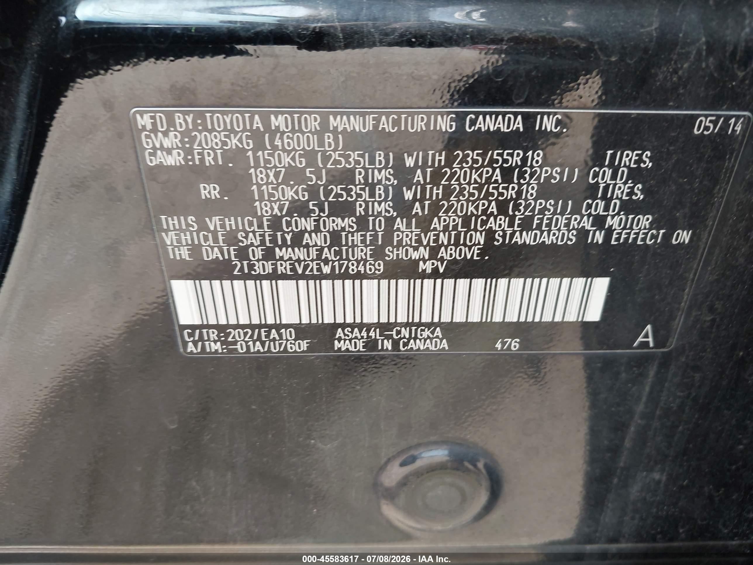 2014 Toyota Rav4 Limited Черный vin: 2T3DFREV2EW178469