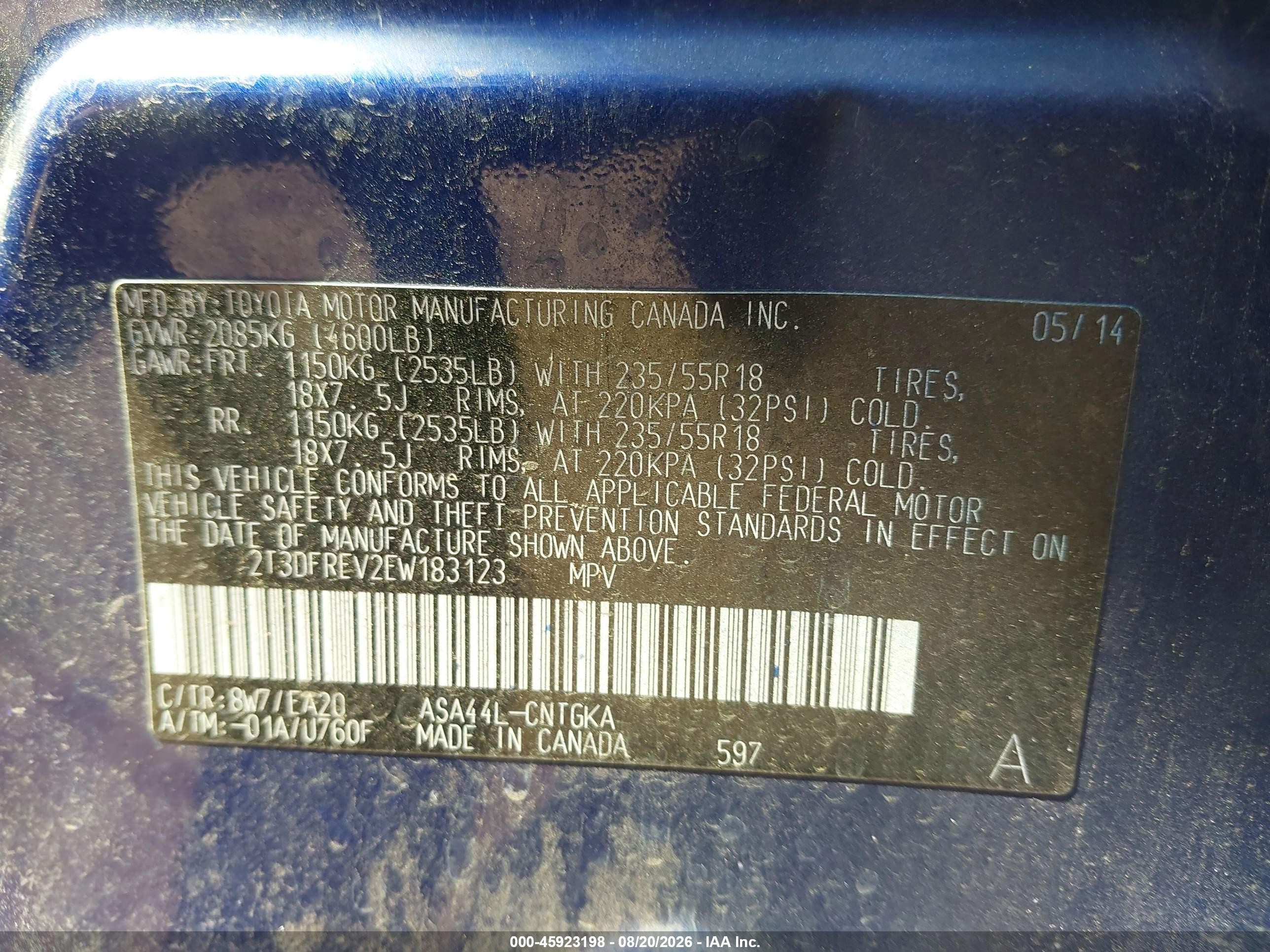 2014 Toyota Rav4 Limited Blue vin: 2T3DFREV2EW183123