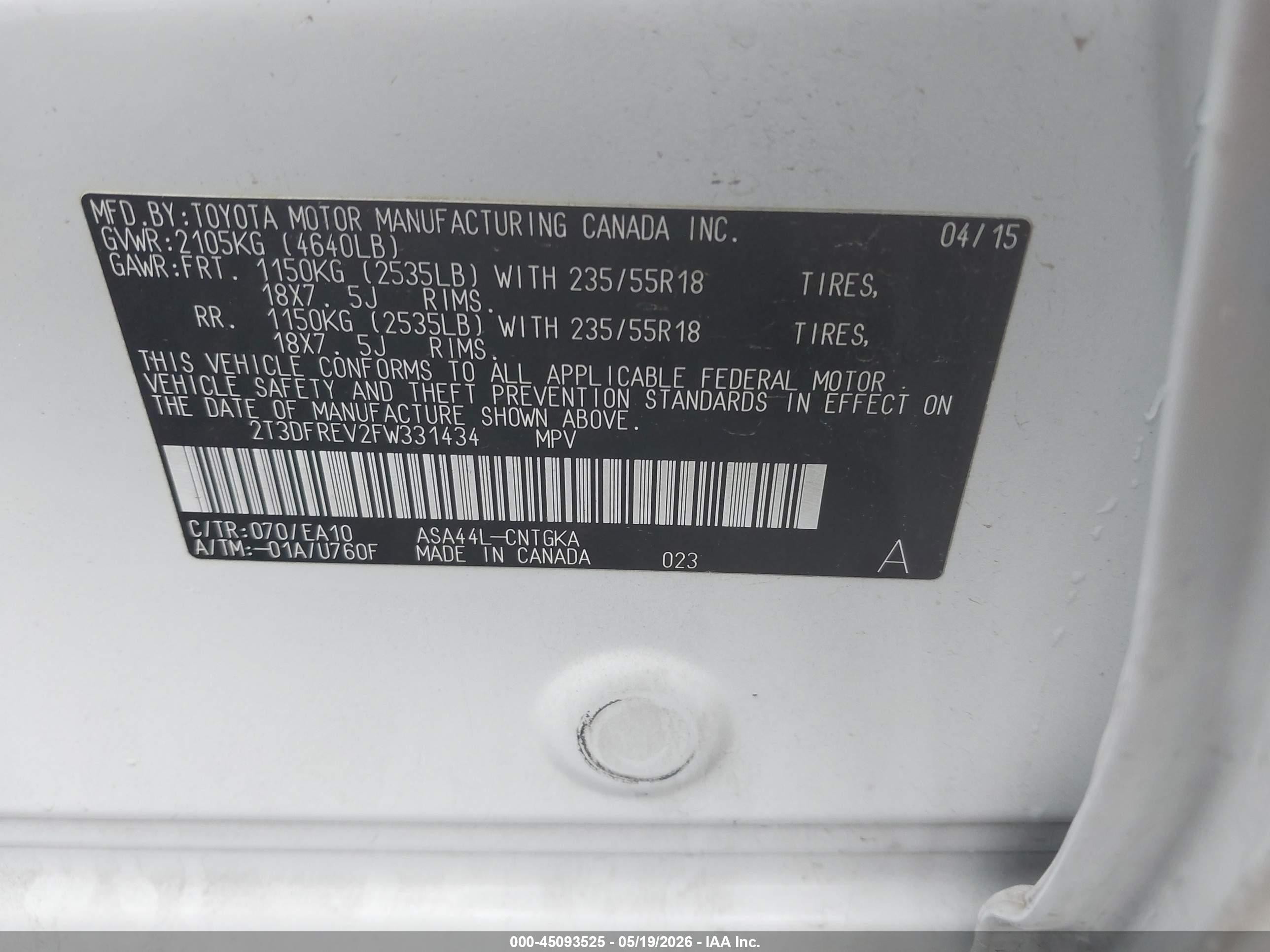 2015 Toyota Rav4 Limited White vin: 2T3DFREV2FW331434