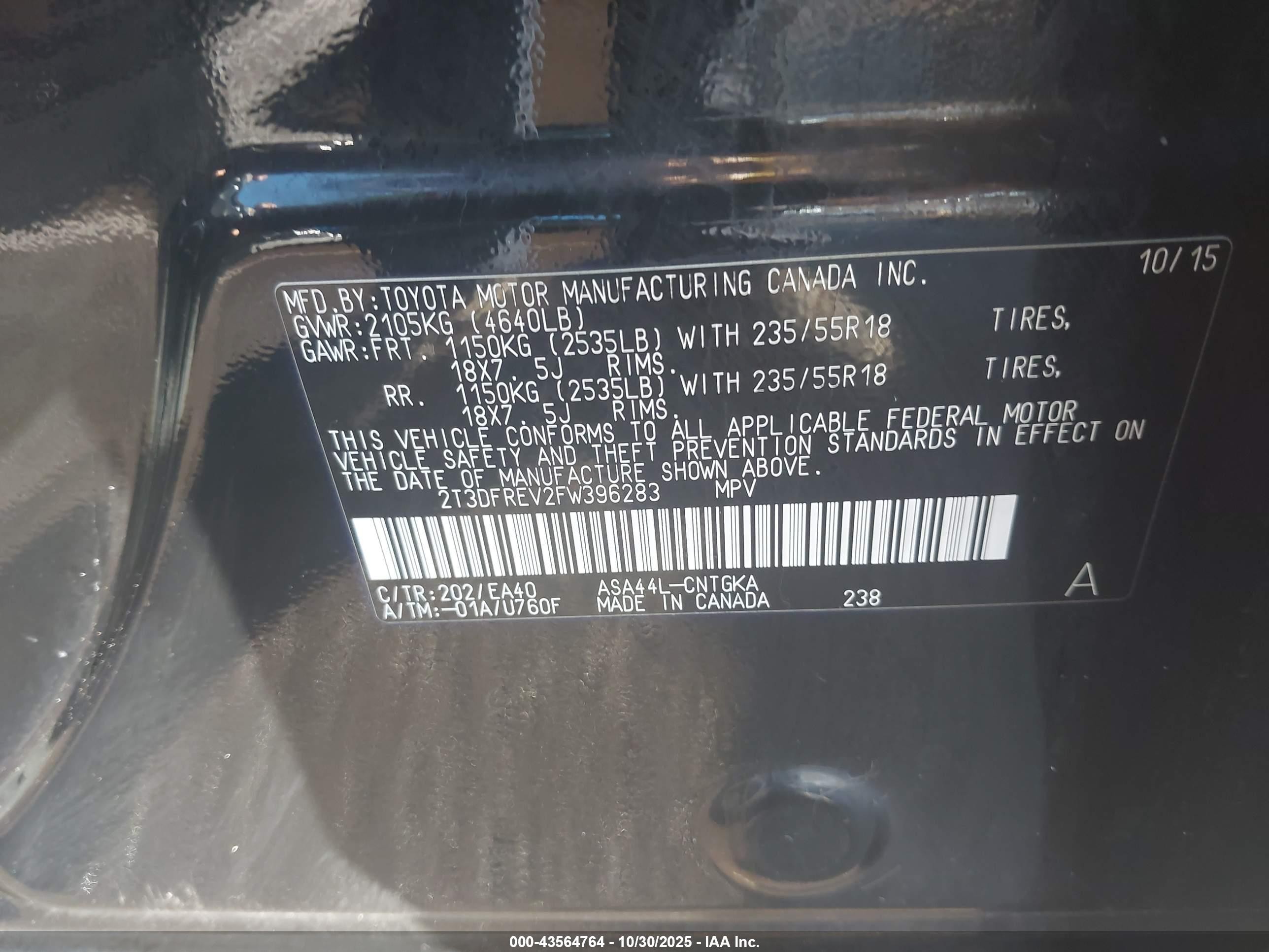 2015 Toyota Rav4 Limited Black vin: 2T3DFREV2FW396283