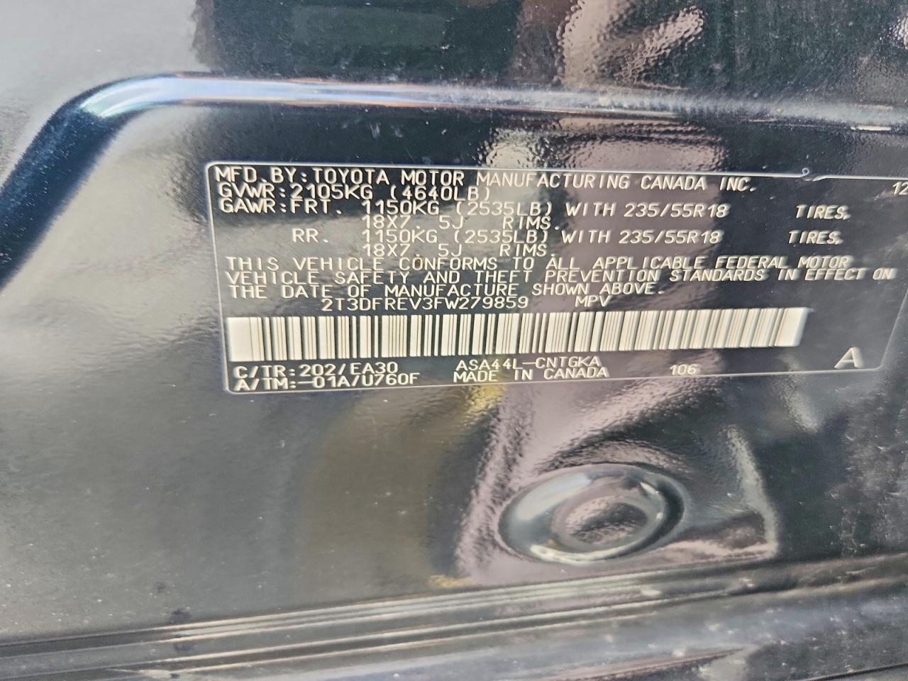2015 Toyota Rav4 Limited Black vin: 2T3DFREV3FW279859