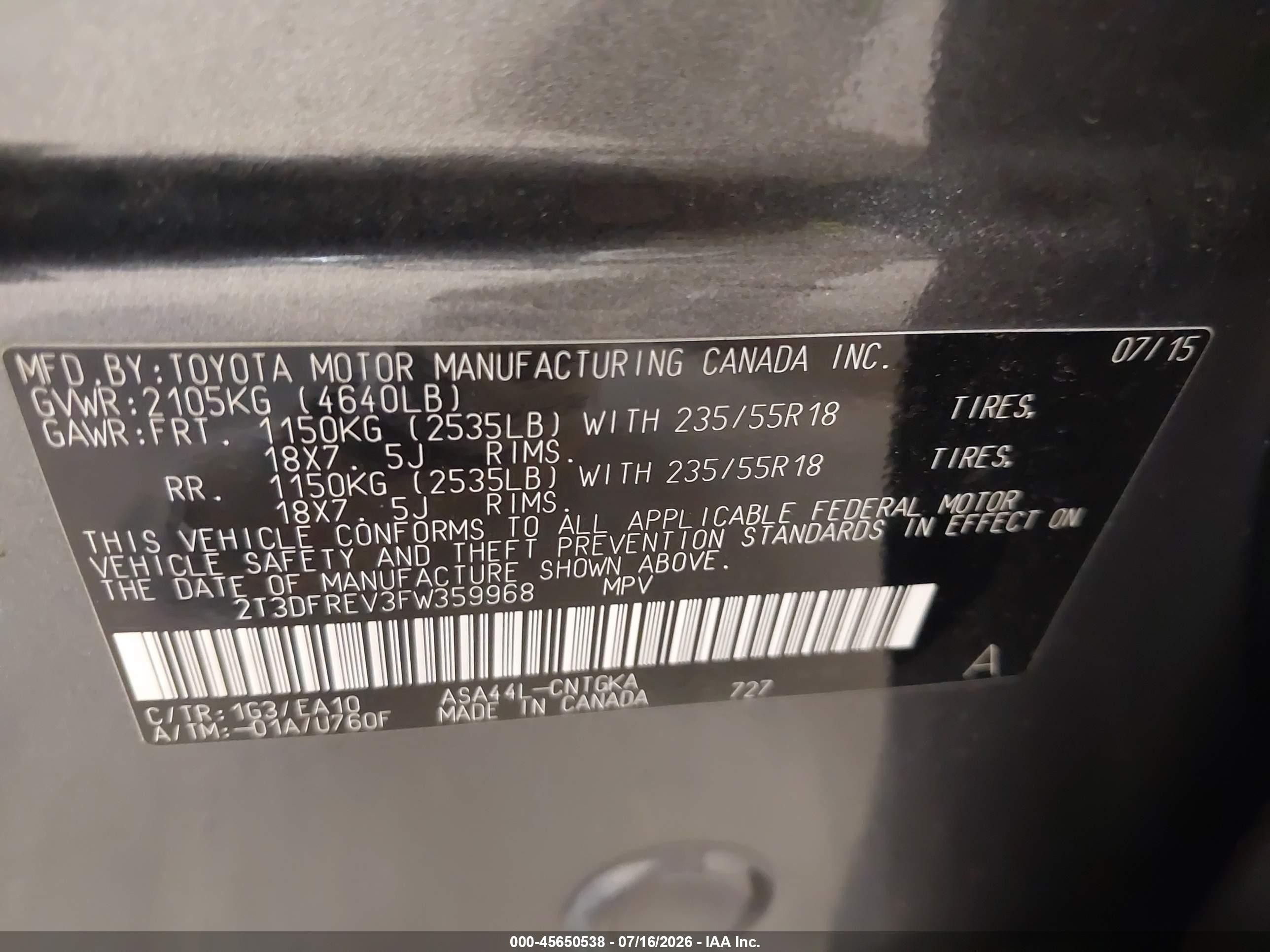 2015 Toyota Rav4 Limited Gray vin: 2T3DFREV3FW359968