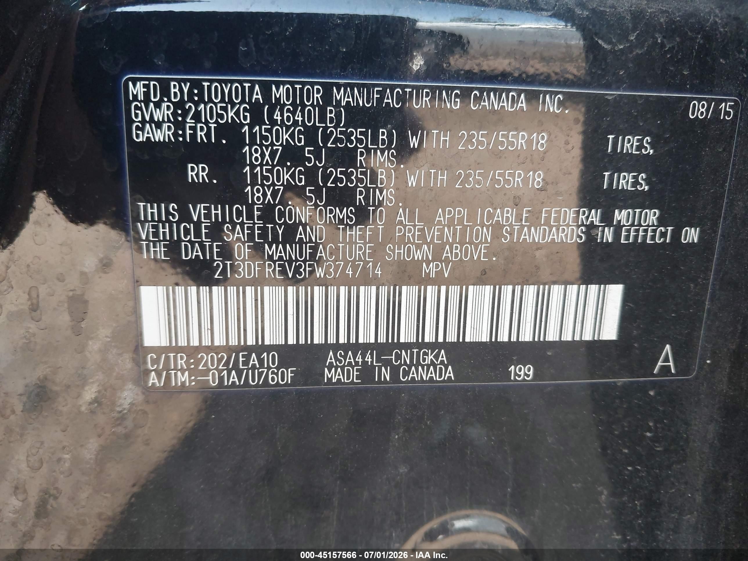 2015 Toyota Rav4 Limited Black vin: 2T3DFREV3FW374714