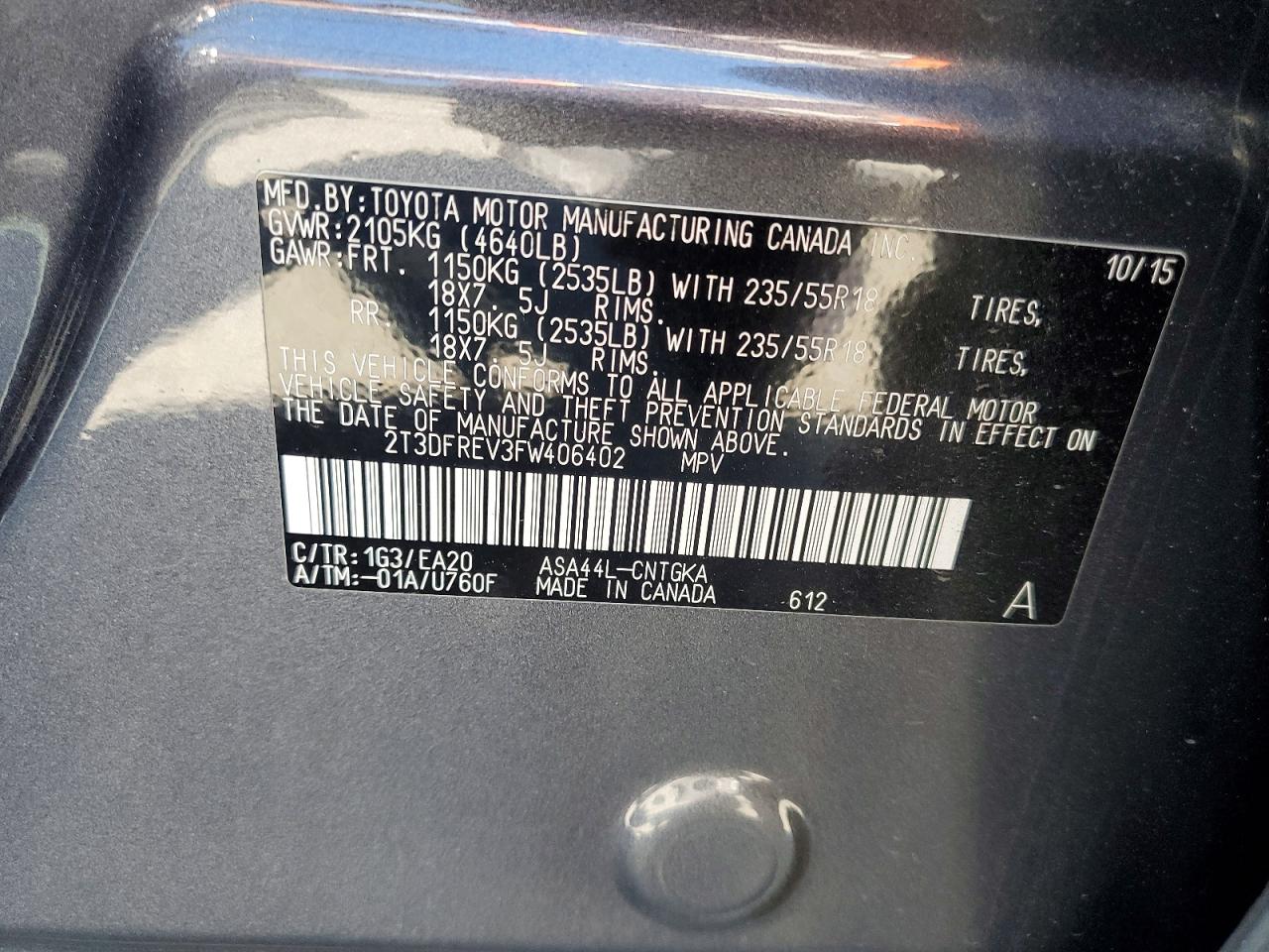 2015 Toyota Rav4 Limited Gray vin: 2T3DFREV3FW406402