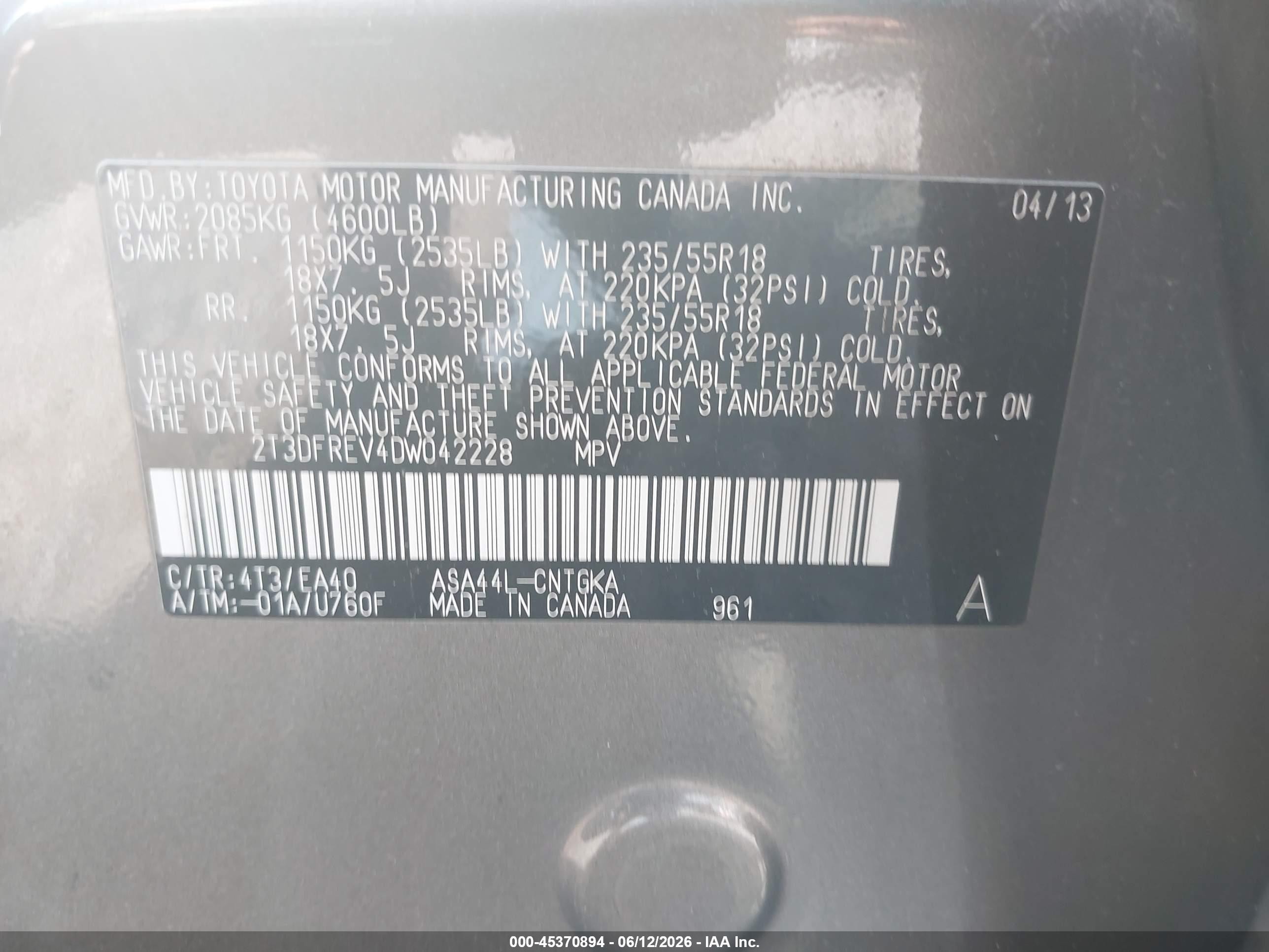 2013 Toyota Rav4 Limited Gray vin: 2T3DFREV4DW042228