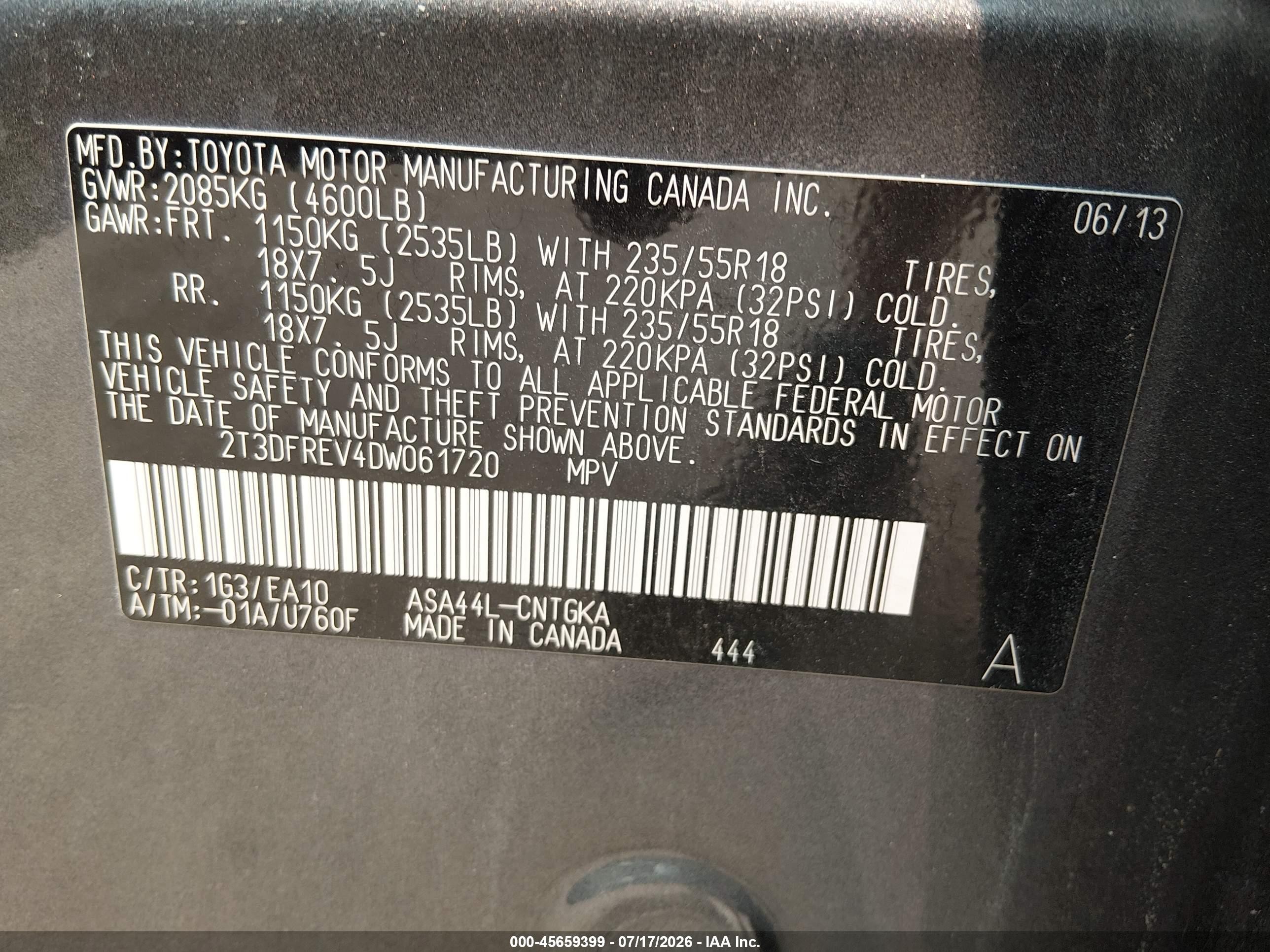 2013 Toyota Rav4 Limited Gray vin: 2T3DFREV4DW061720
