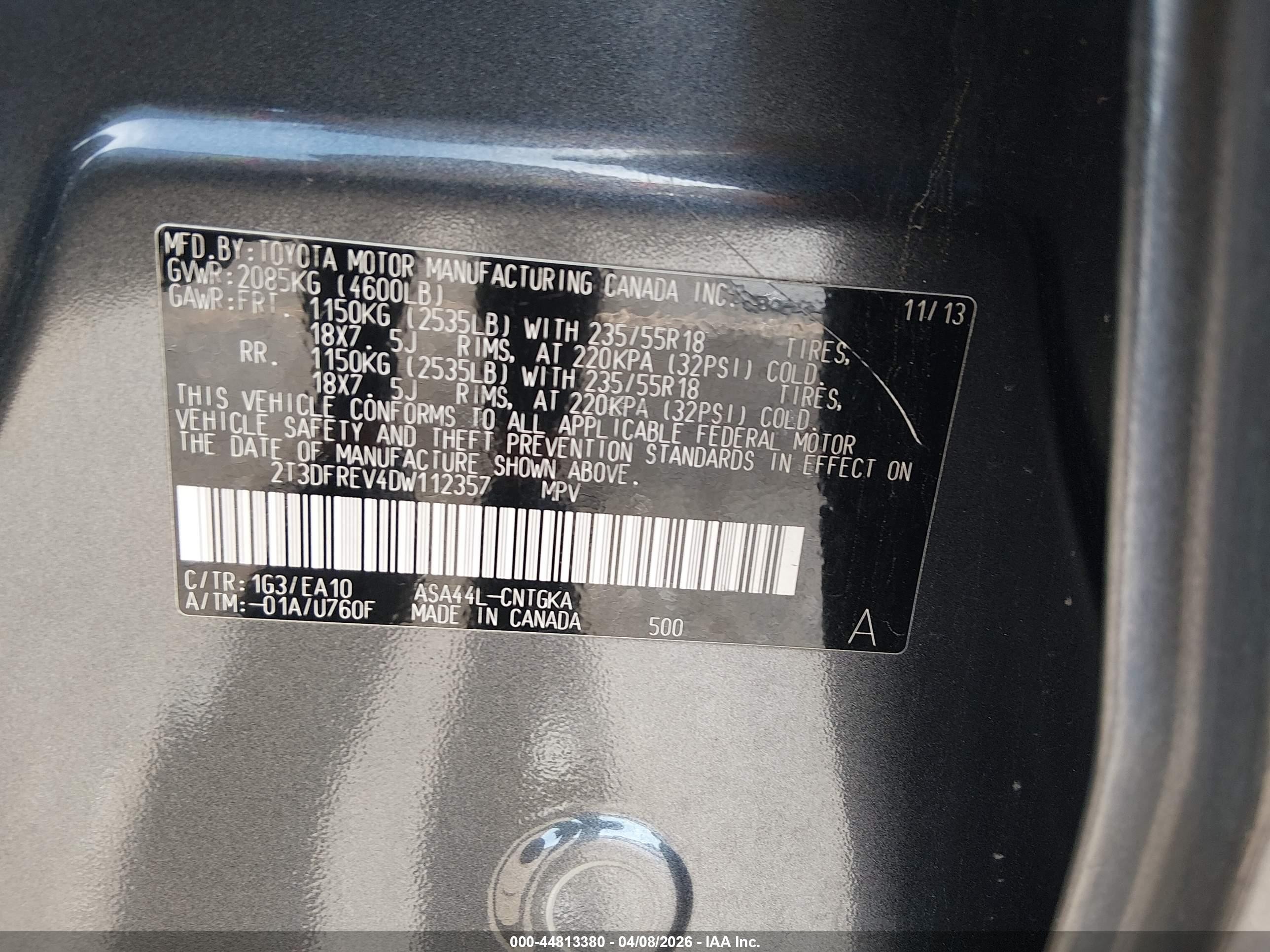 2013 Toyota Rav4 Limited Gray vin: 2T3DFREV4DW112357