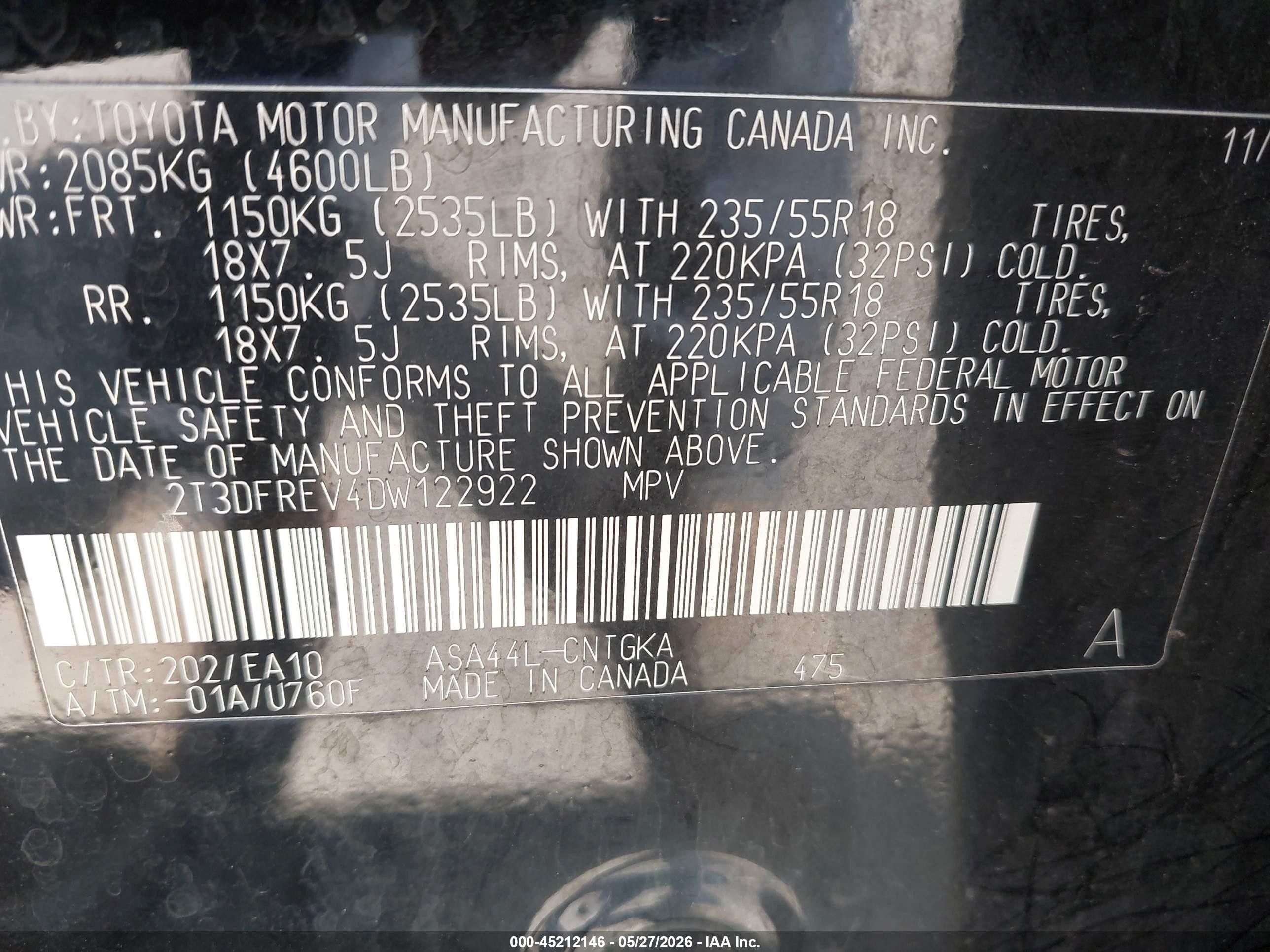 2013 Toyota Rav4 Limited Черный vin: 2T3DFREV4DW122922