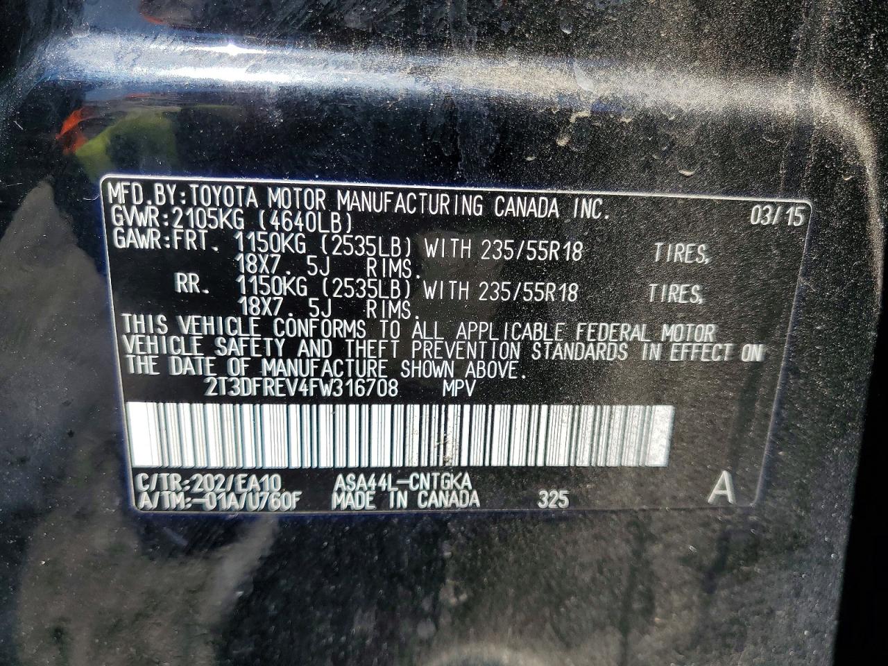2015 Toyota Rav4 Limited Black vin: 2T3DFREV4FW316708