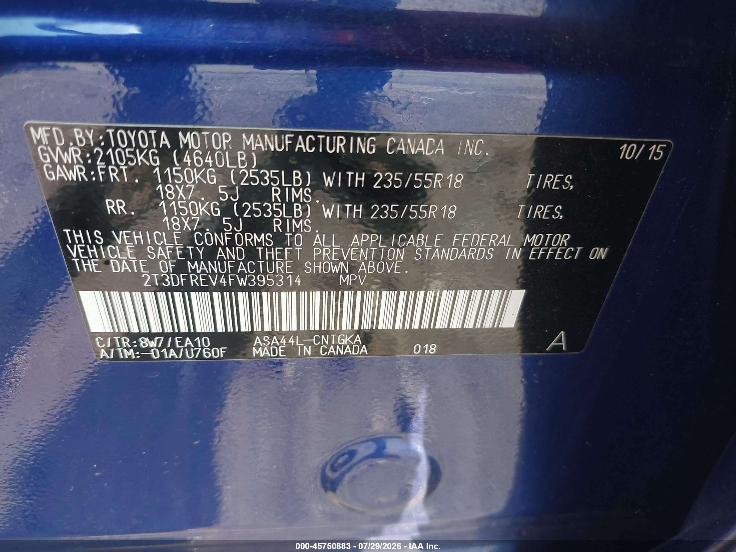 2015 Toyota Rav4 Limited Dark Blue vin: 2T3DFREV4FW395314