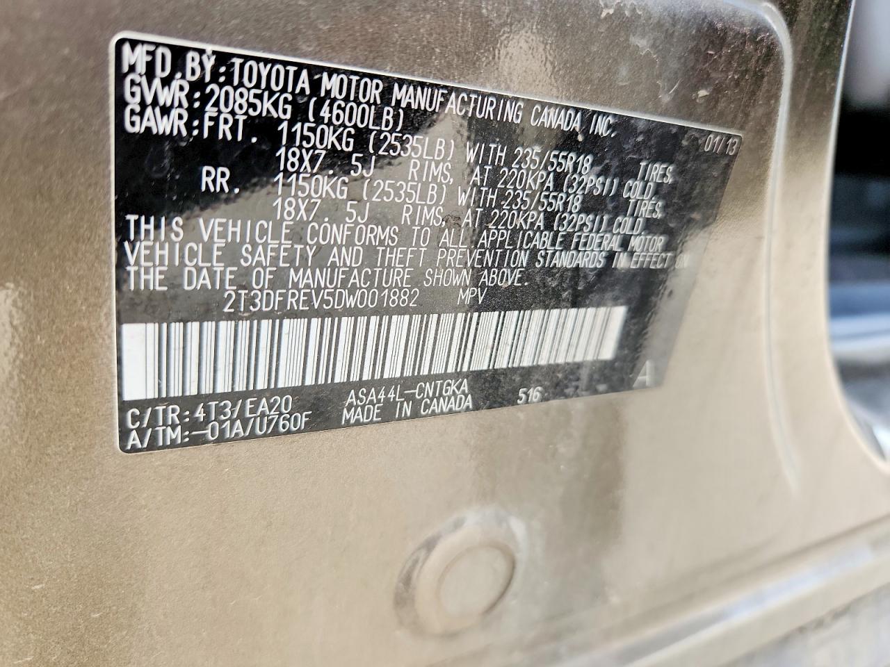 2013 Toyota Rav4 Limited Gray vin: 2T3DFREV5DW001882