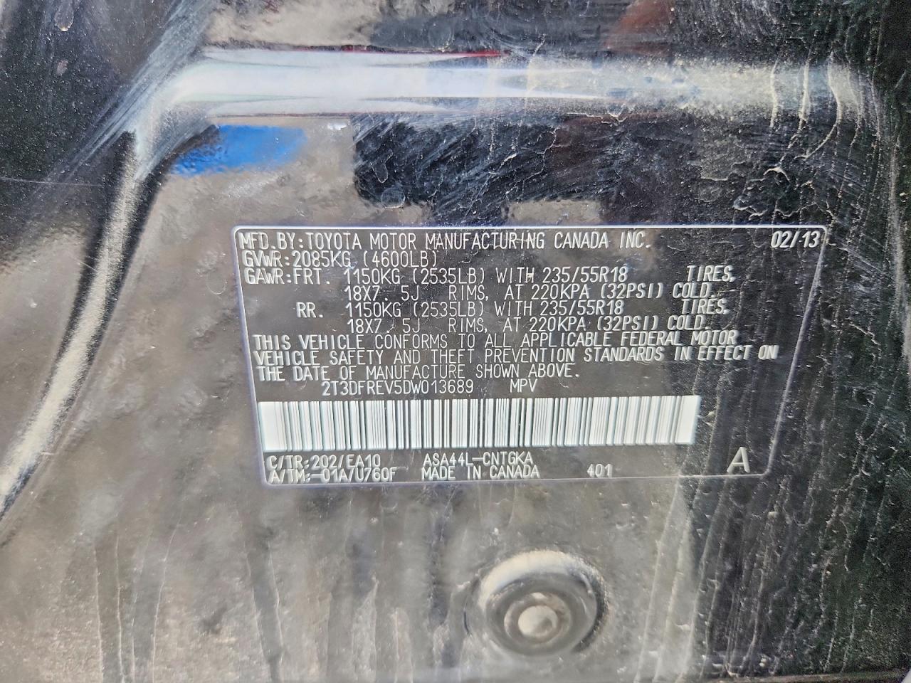2013 Toyota Rav4 Limited Черный vin: 2T3DFREV5DW013689