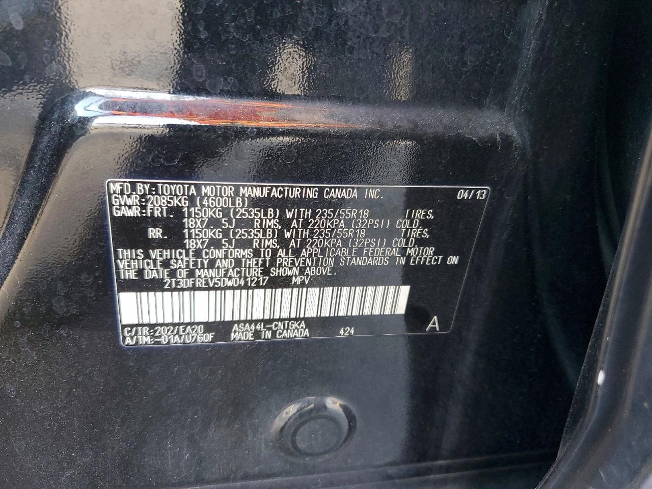 2013 Toyota Rav4 Limited Черный vin: 2T3DFREV5DW041217
