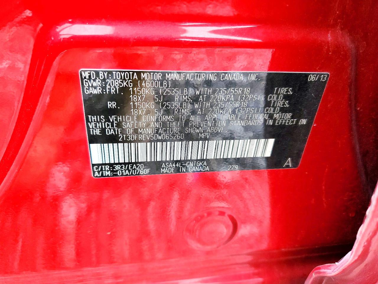 2013 Toyota Rav4 Limited Red vin: 2T3DFREV5DW065260