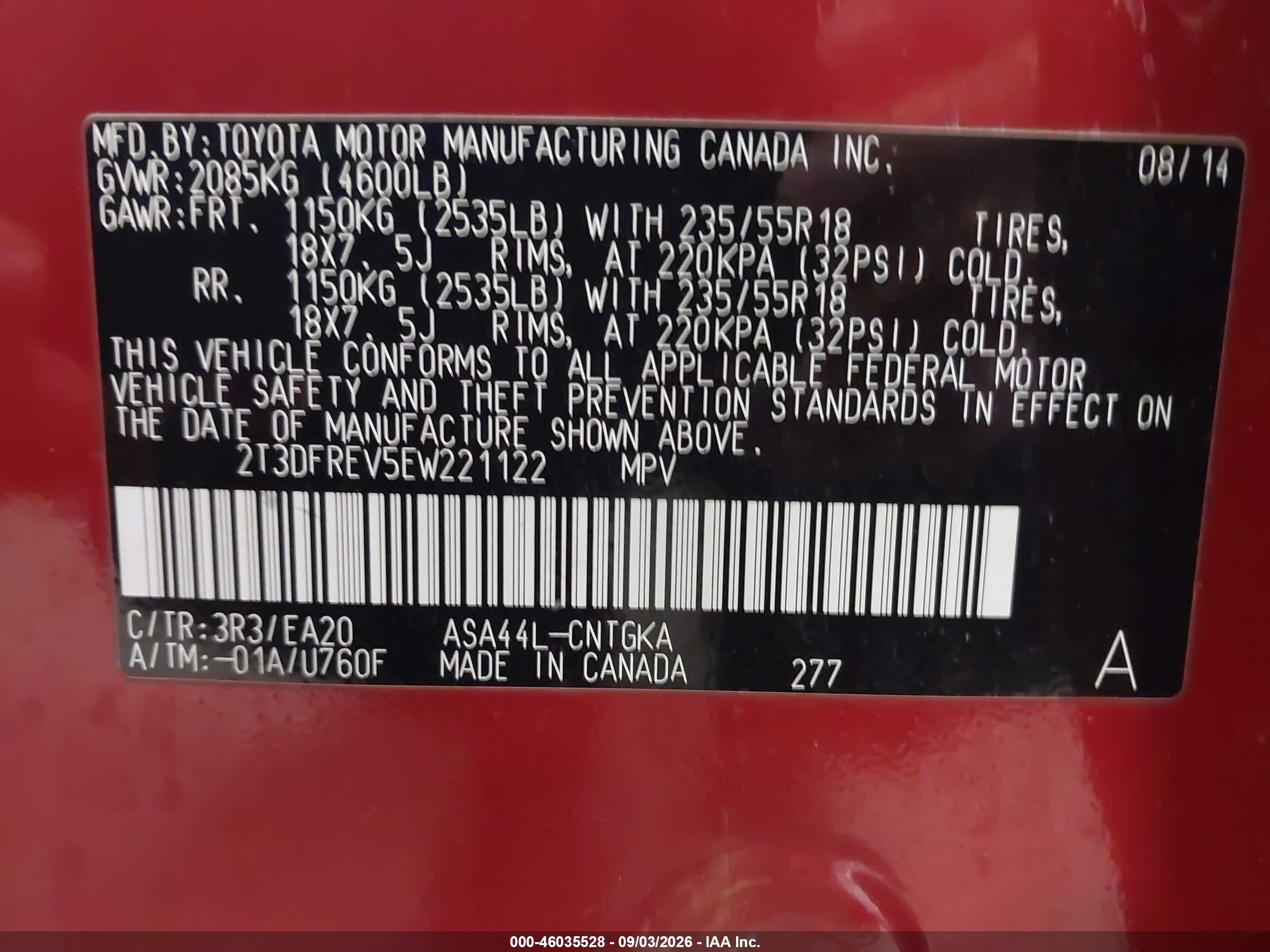 2014 Toyota Rav4 Limited Red vin: 2T3DFREV5EW221122