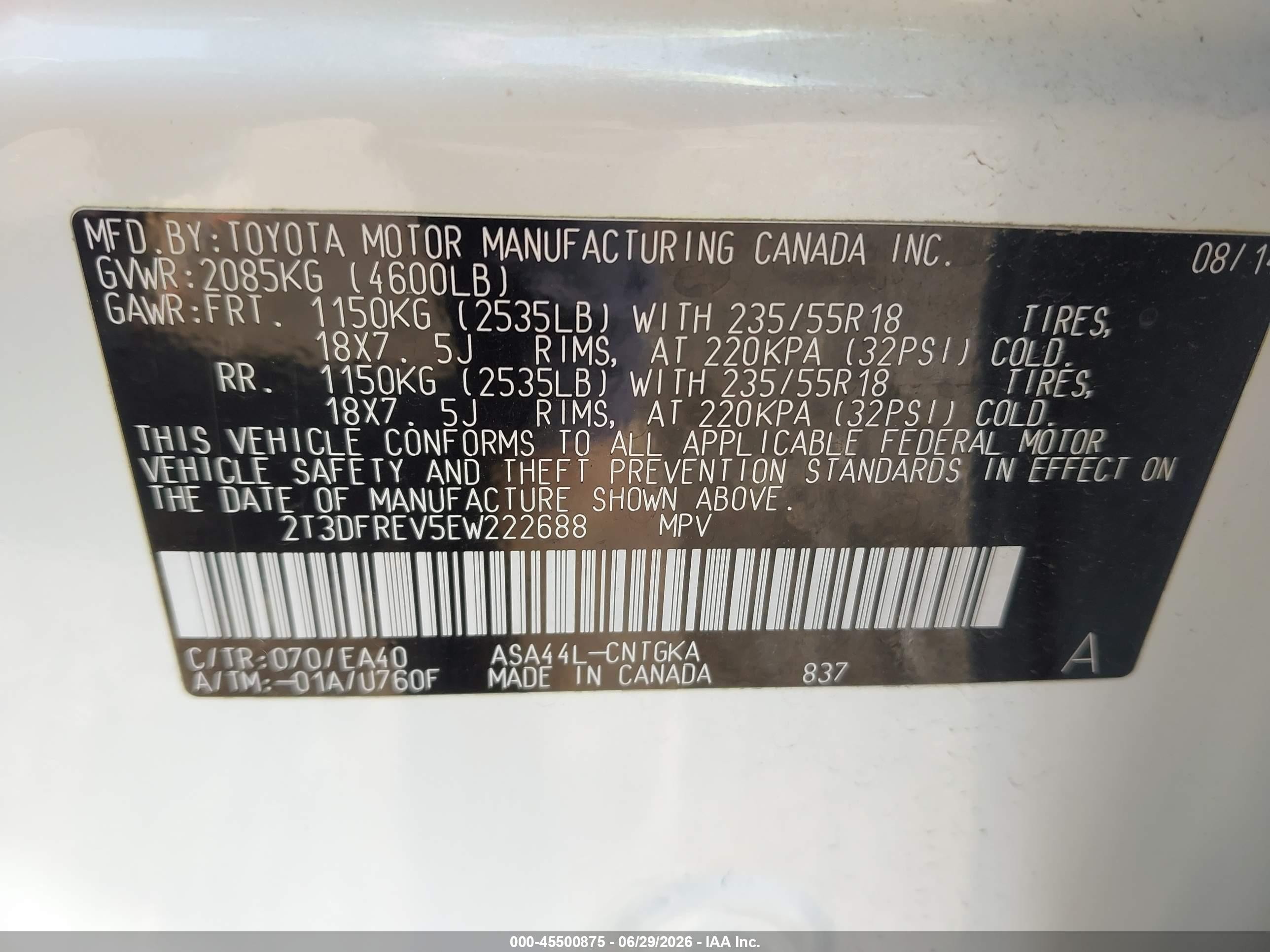 2014 Toyota Rav4 Limited White vin: 2T3DFREV5EW222688