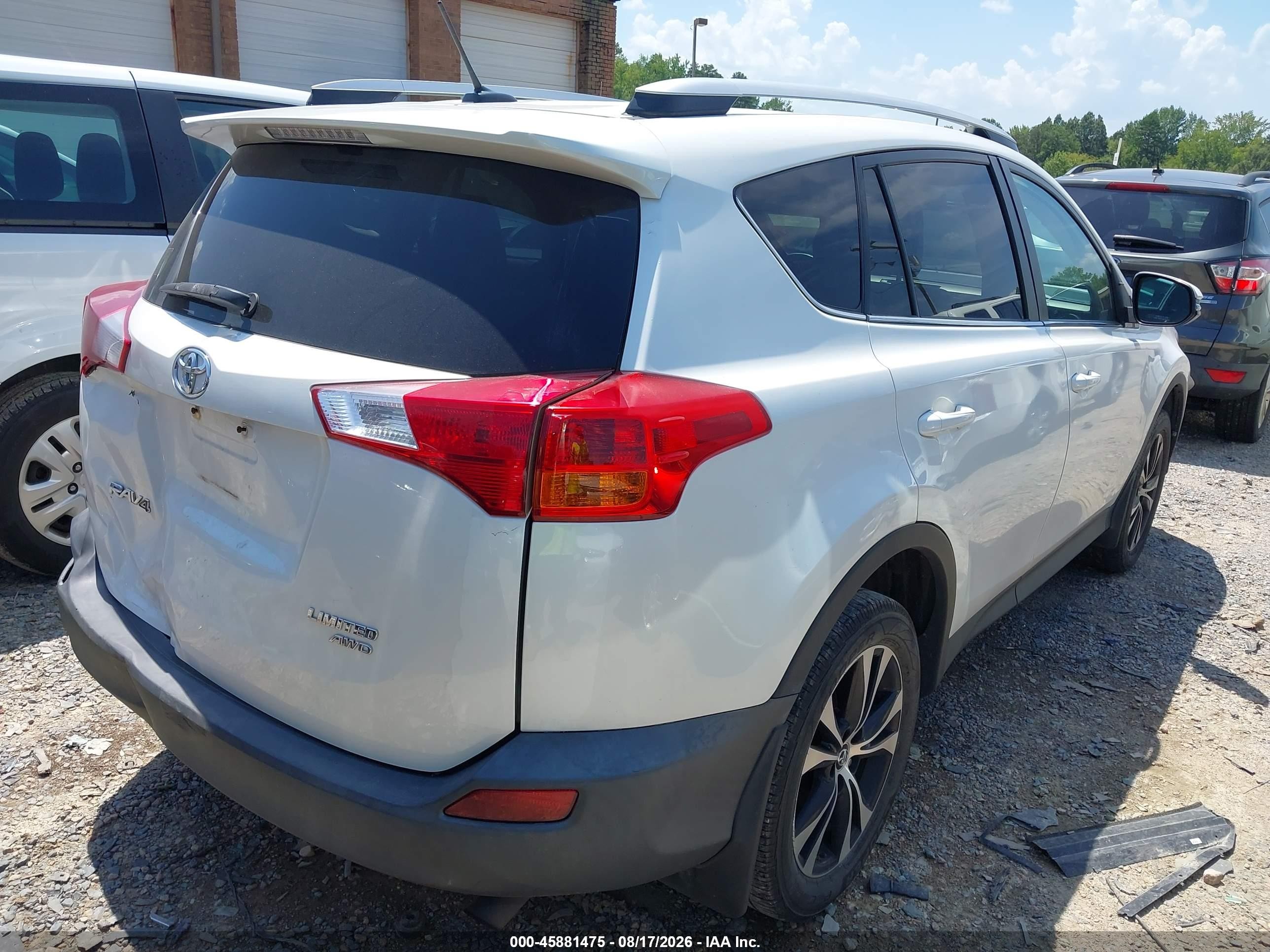 2015 Toyota Rav4 Limited White vin: 2T3DFREV5FW406479