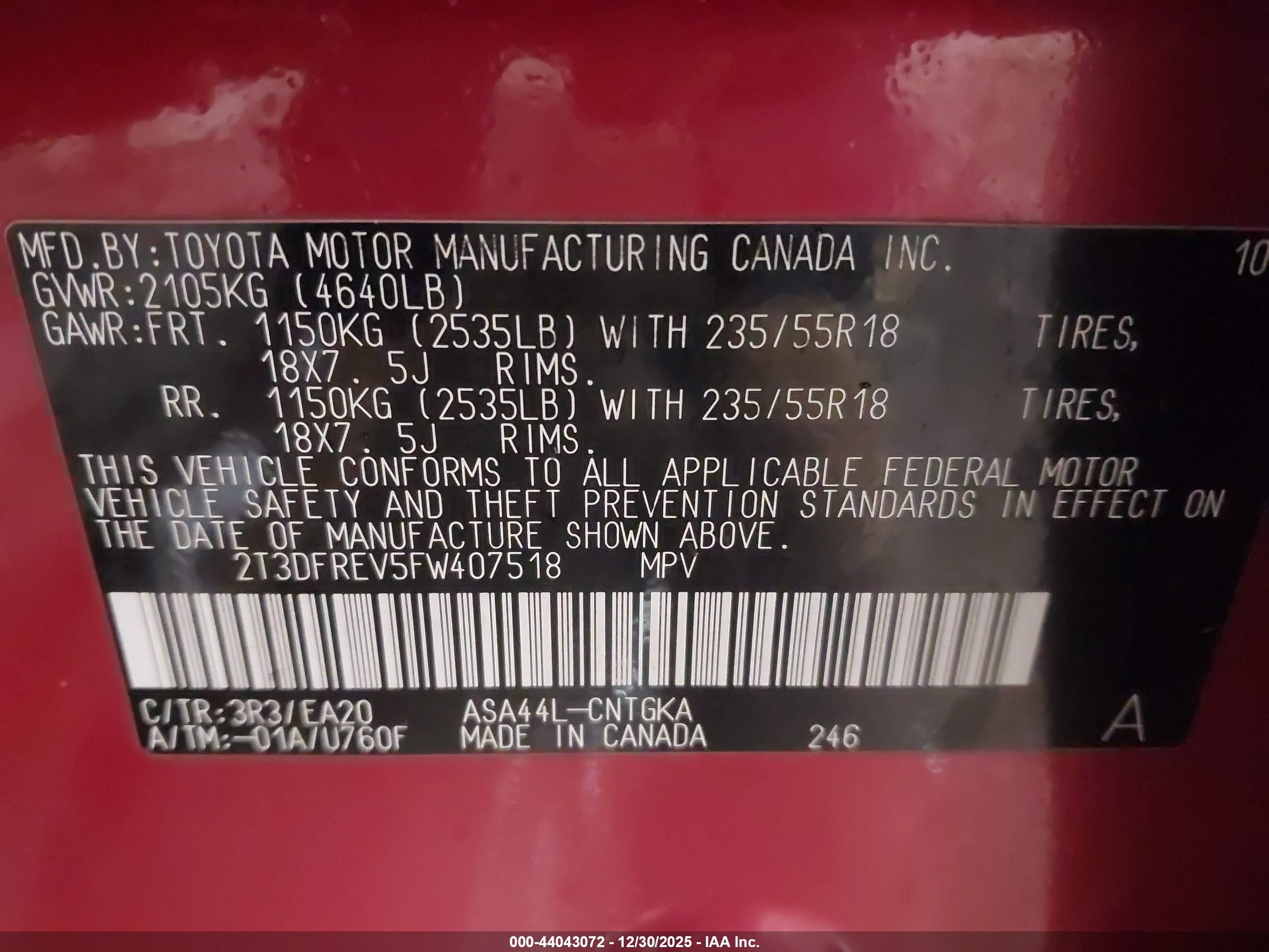 2015 Toyota Rav4 Limited Red vin: 2T3DFREV5FW407518