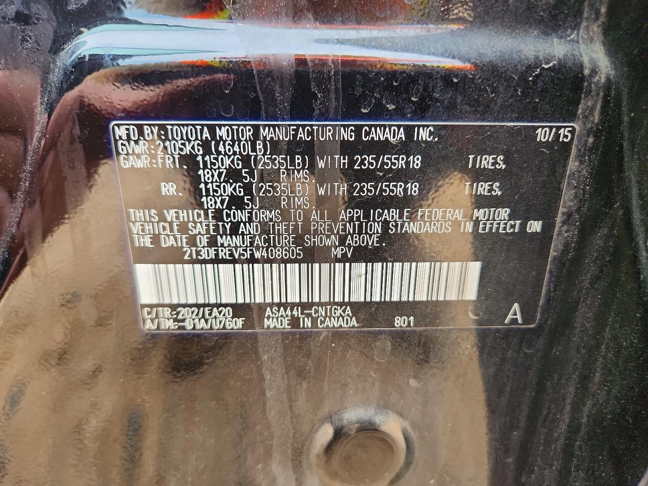 2015 Toyota Rav4 Limited Black vin: 2T3DFREV5FW408605