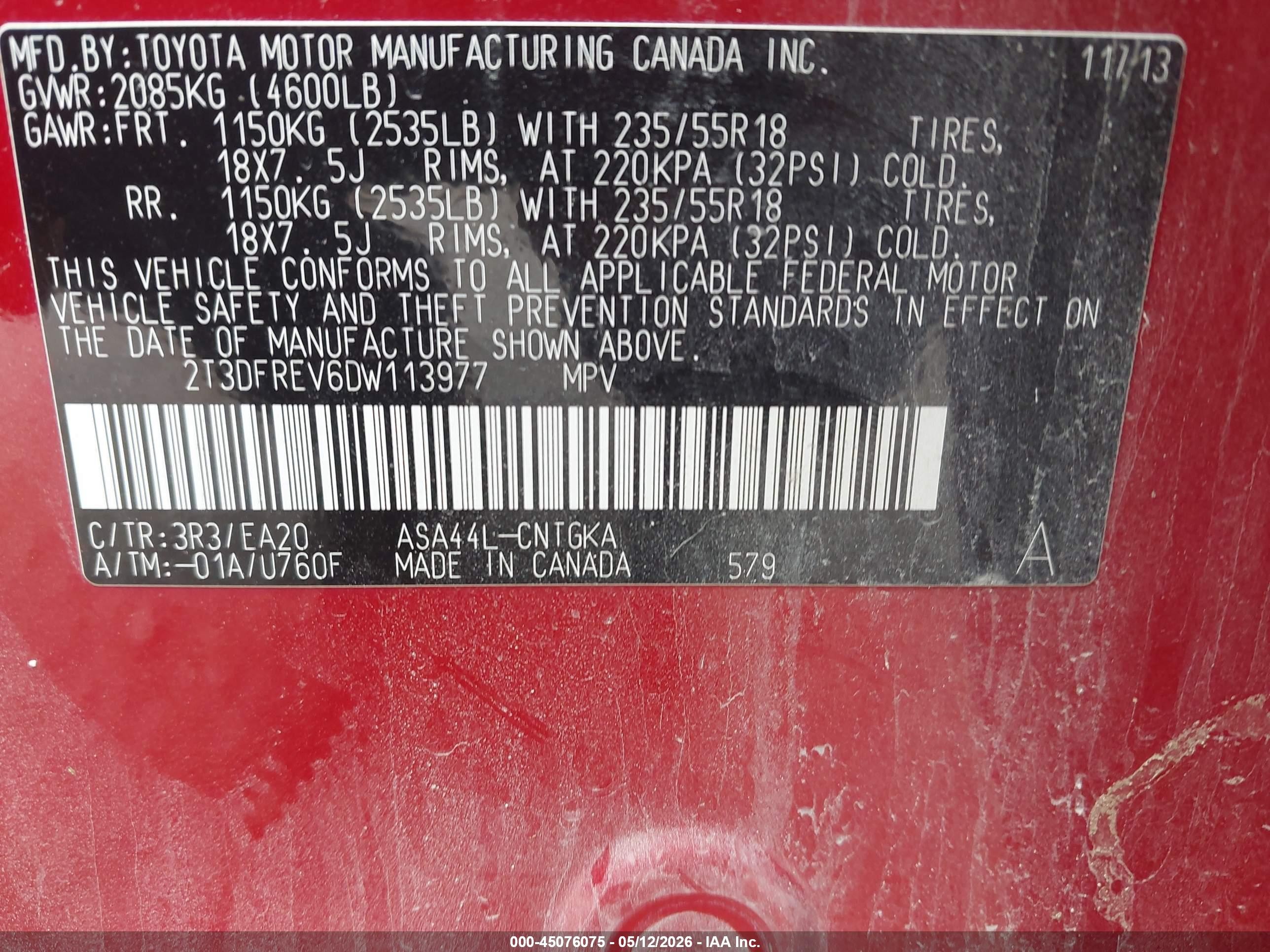 2013 Toyota Rav4 Limited Red vin: 2T3DFREV6DW113977