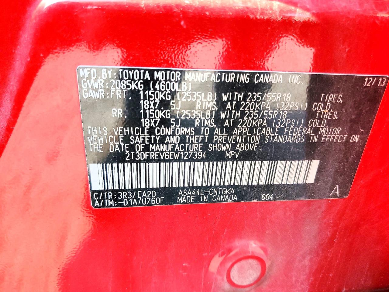 2014 Toyota Rav4 Limited Red vin: 2T3DFREV6EW127394