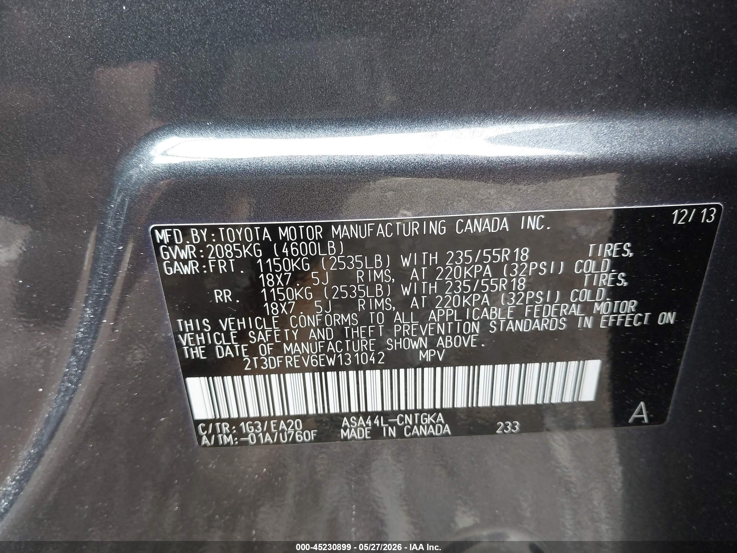 2014 Toyota Rav4 Limited Gray vin: 2T3DFREV6EW131042