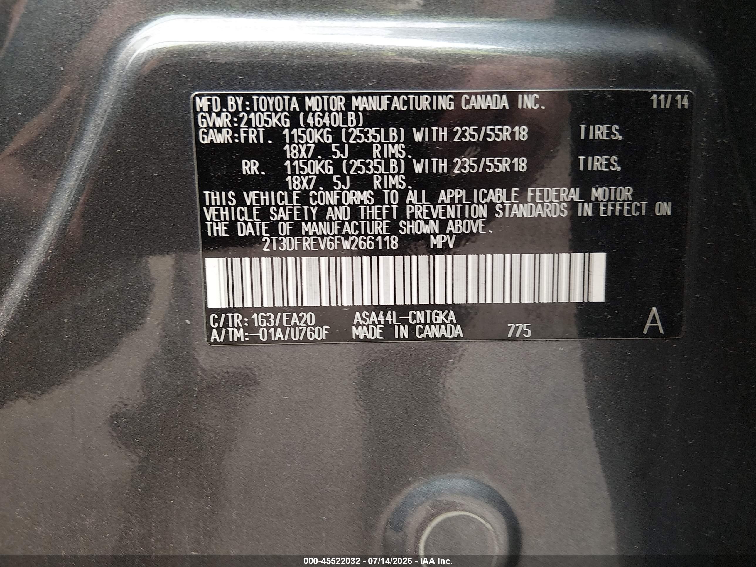 2015 Toyota Rav4 Limited Gray vin: 2T3DFREV6FW266118