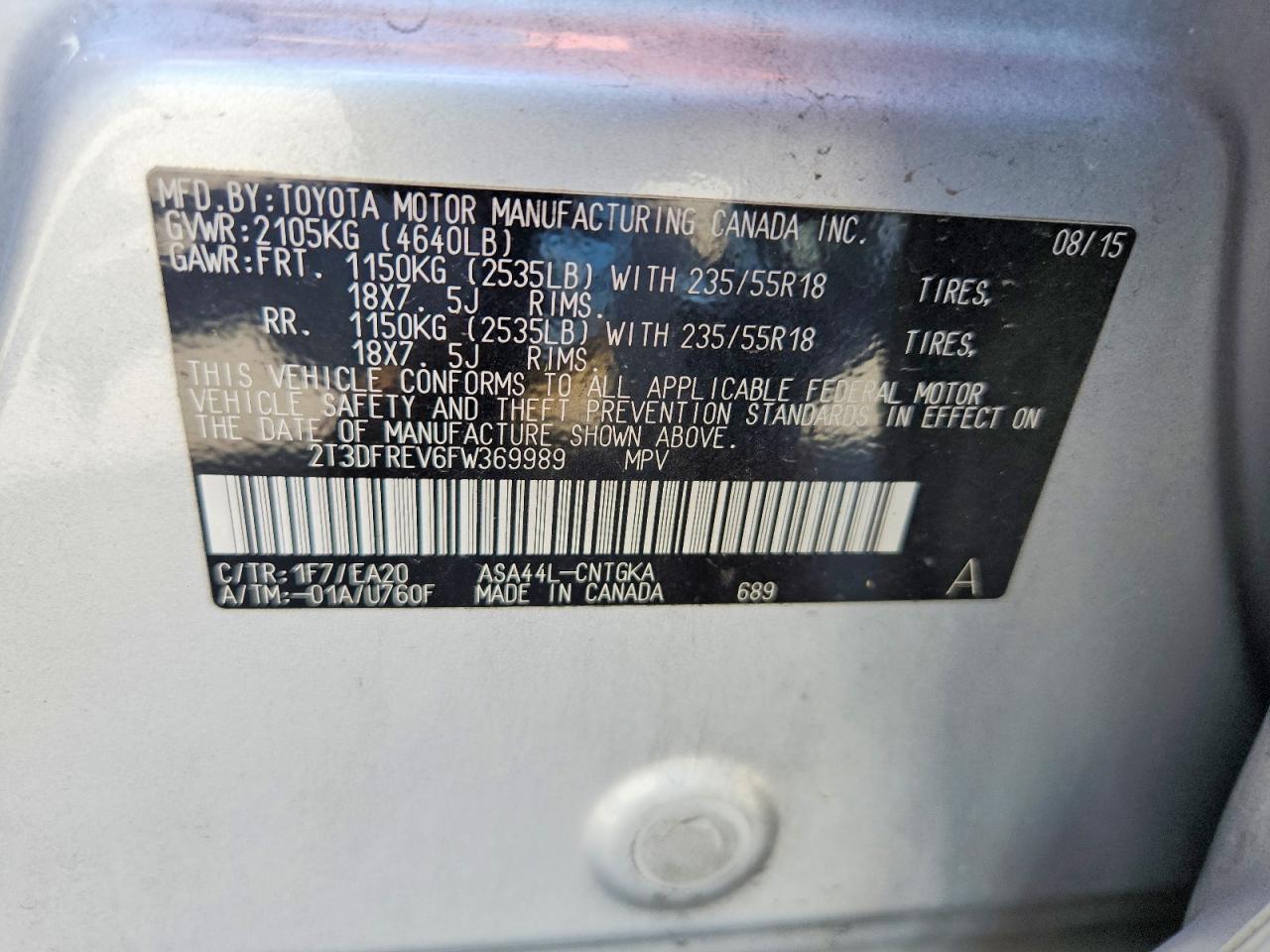 2015 Toyota Rav4 Limited Silver vin: 2T3DFREV6FW369989