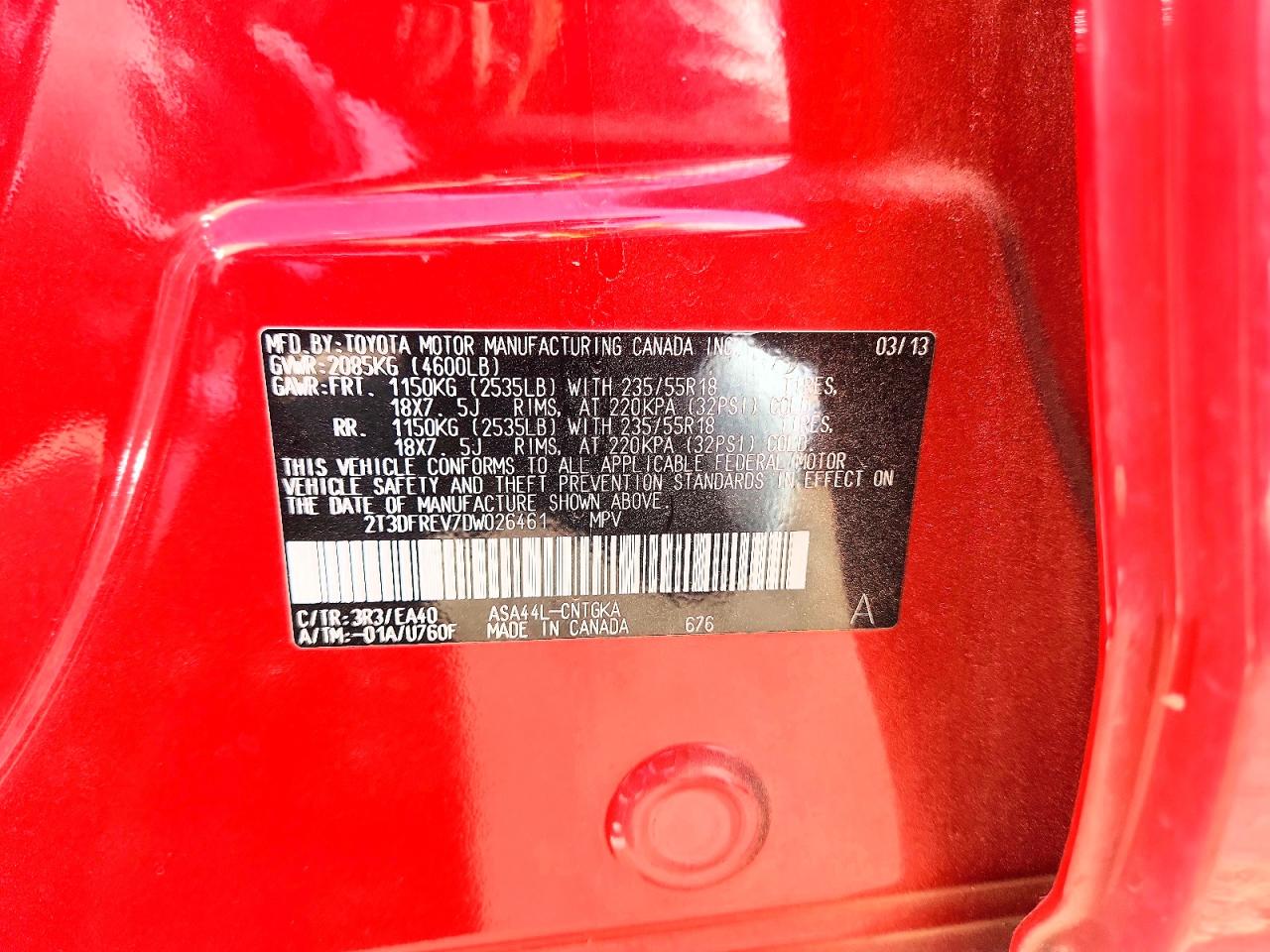 2013 Toyota Rav4 Limited Red vin: 2T3DFREV7DW026461